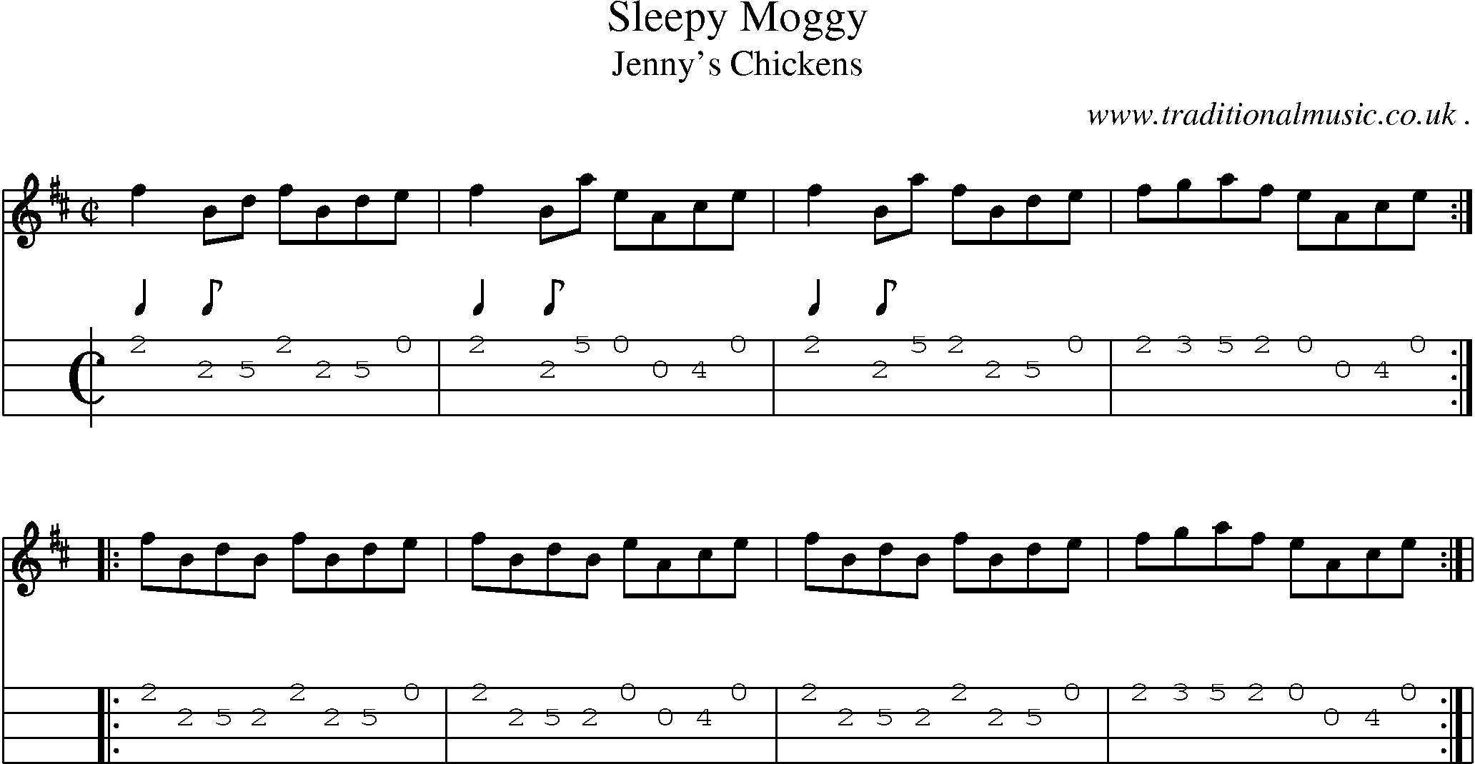Sheet-Music and Mandolin Tabs for Sleepy Moggy