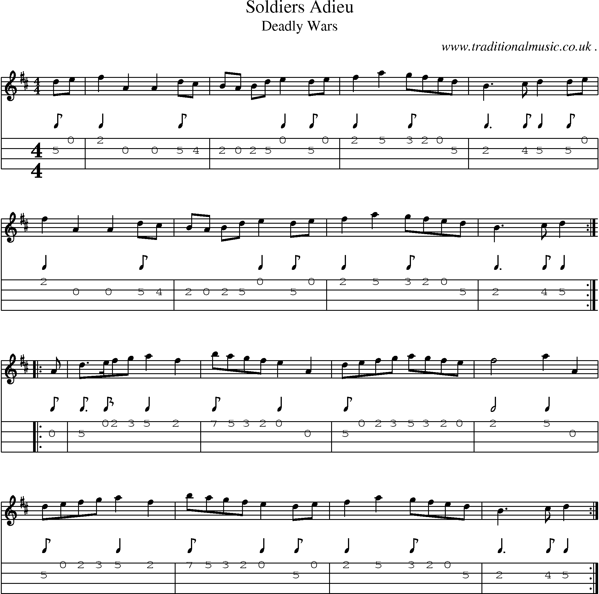 Sheet-Music and Mandolin Tabs for Soldiers Adieu