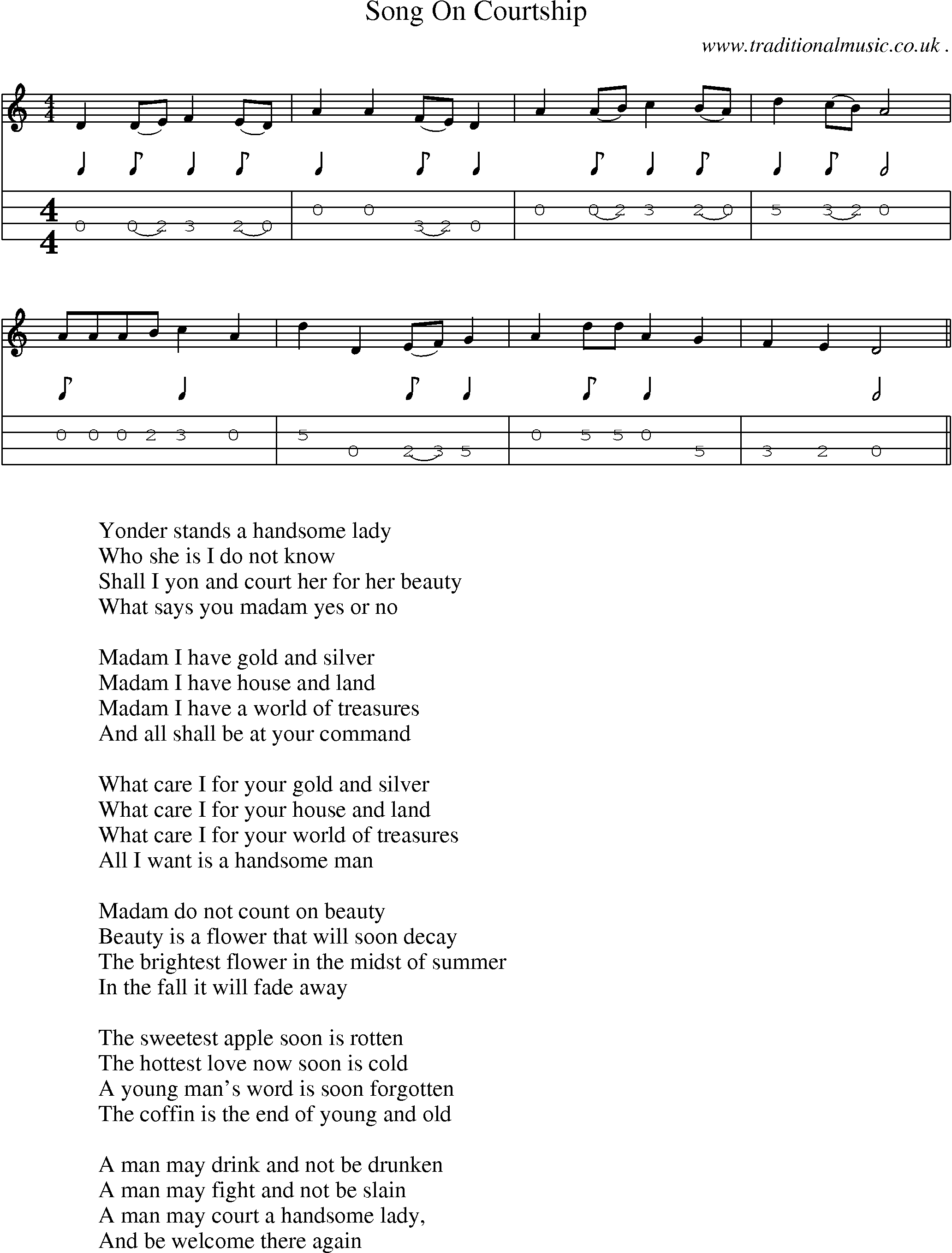 Sheet-Music and Mandolin Tabs for Song On Courtship
