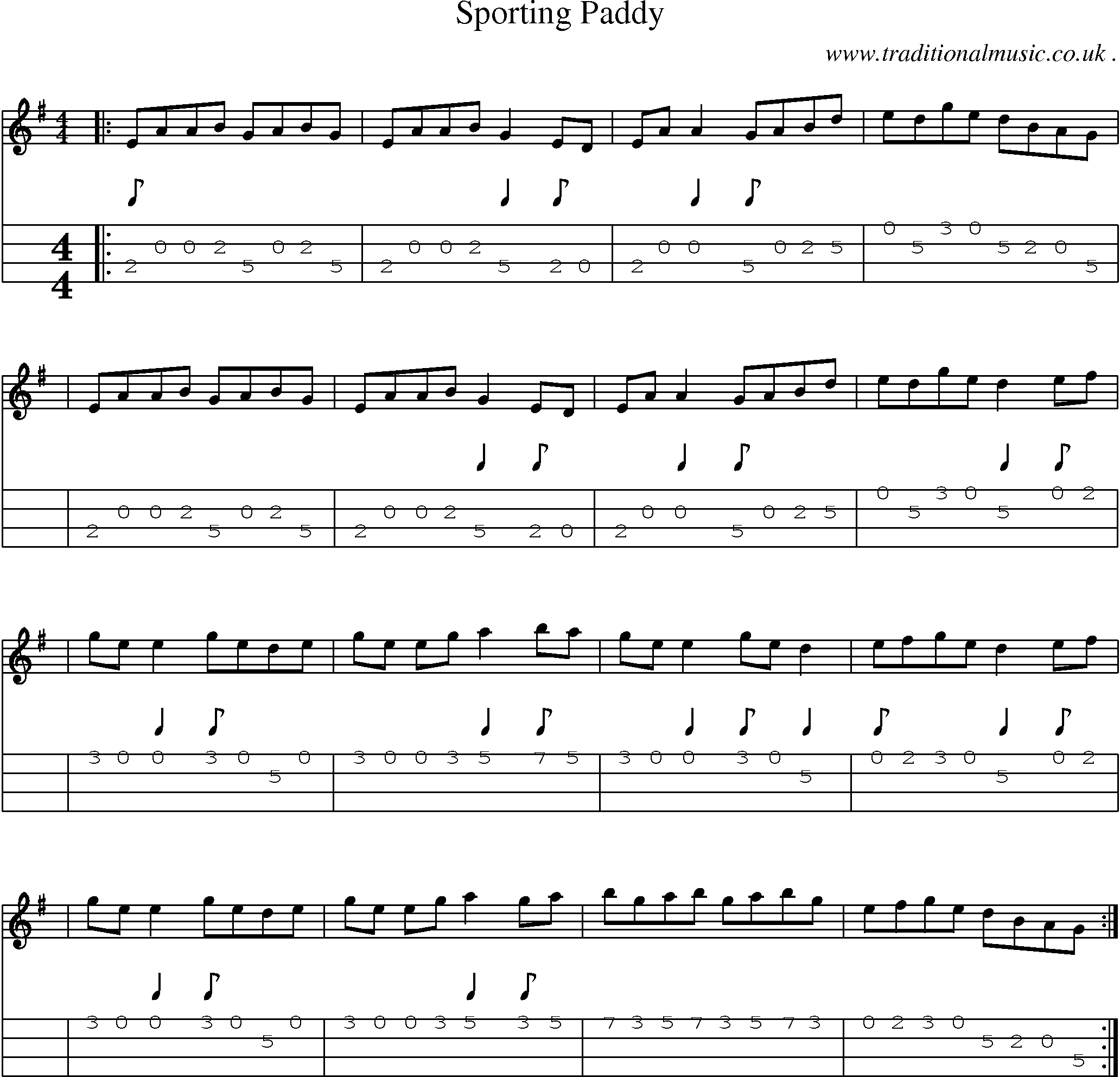 Sheet-Music and Mandolin Tabs for Sporting Paddy