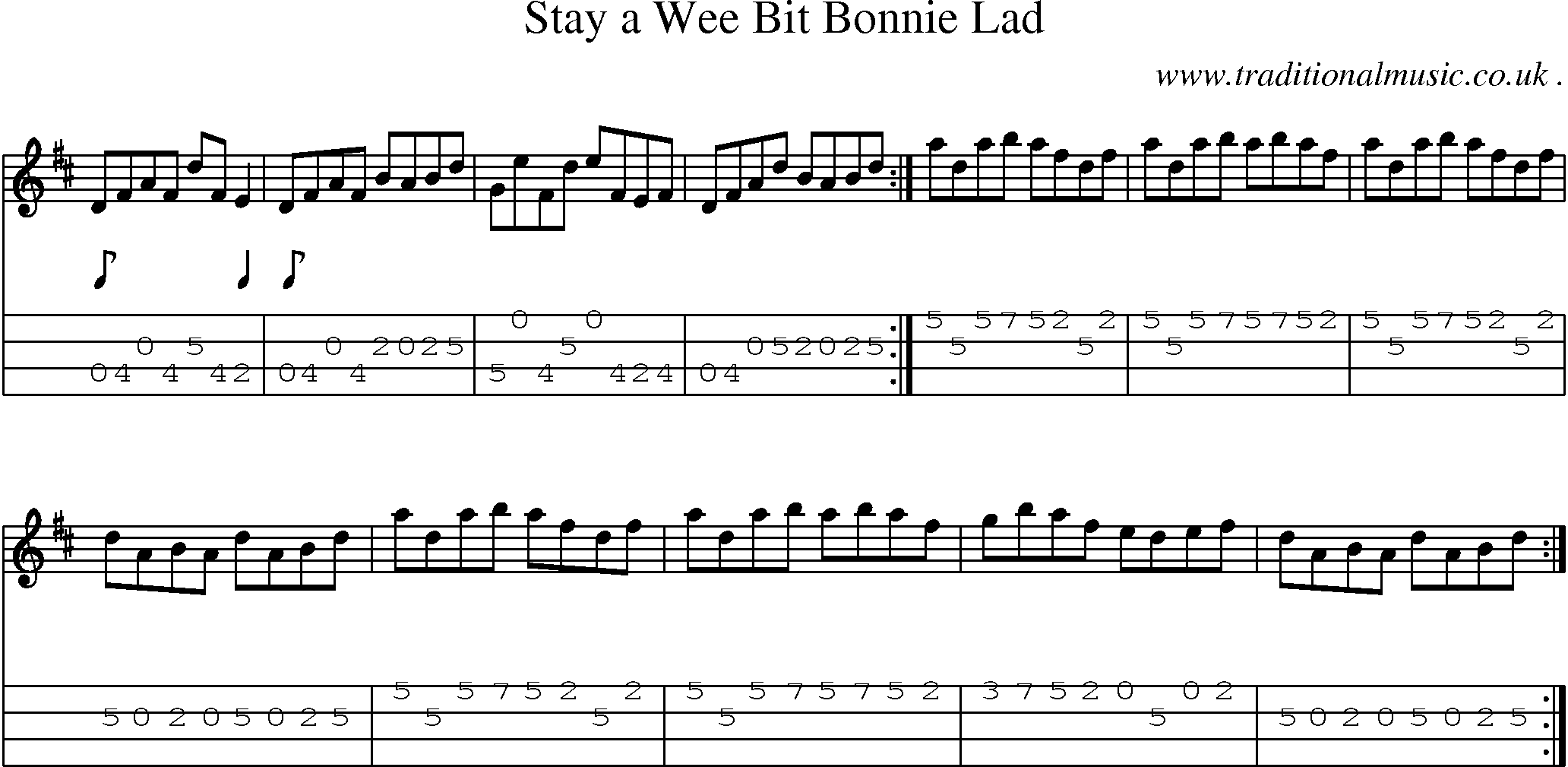 Sheet-Music and Mandolin Tabs for Stay A Wee Bit Bonnie Lad