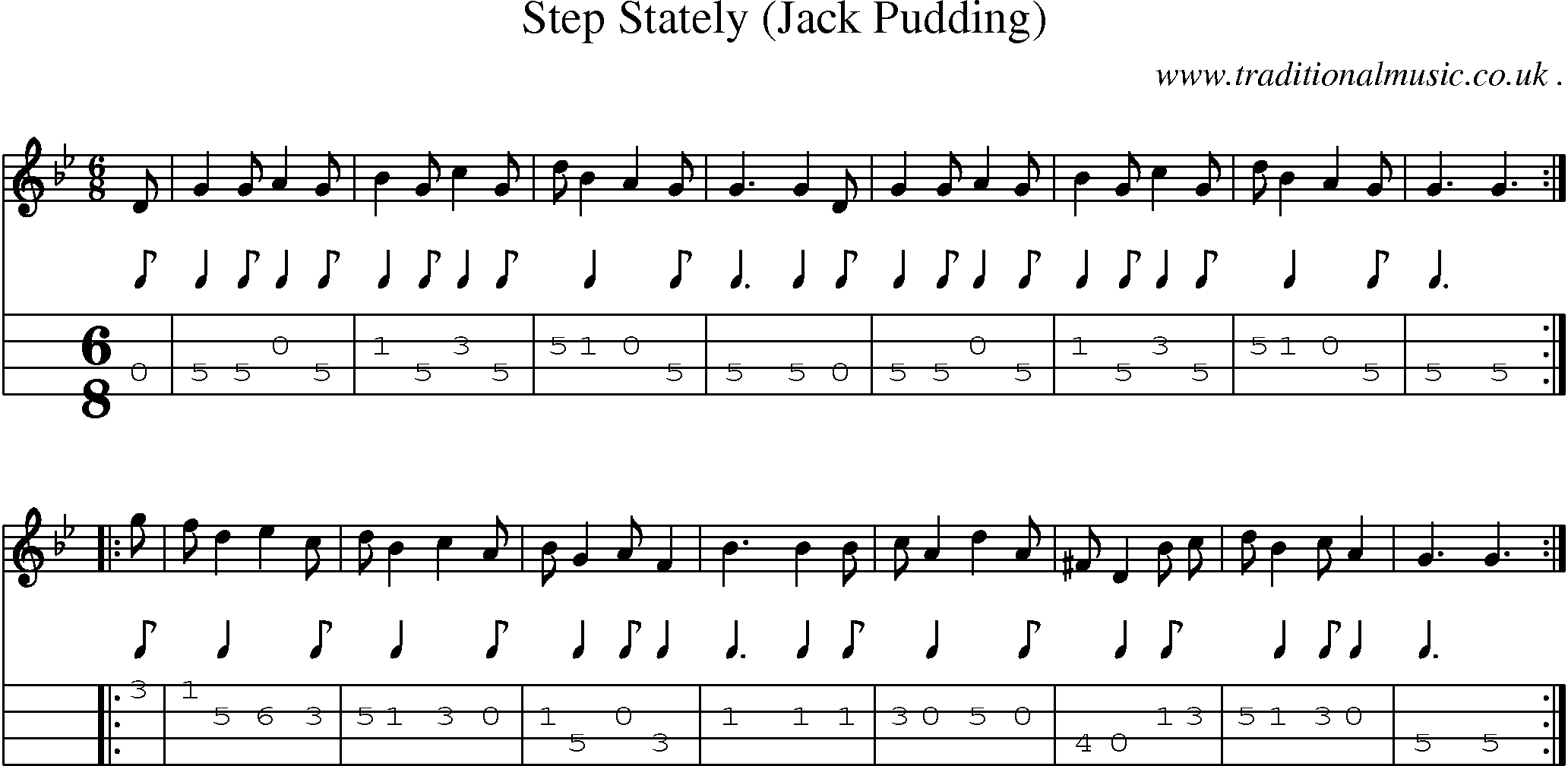 Sheet-Music and Mandolin Tabs for Step Stately (jack Pudding)