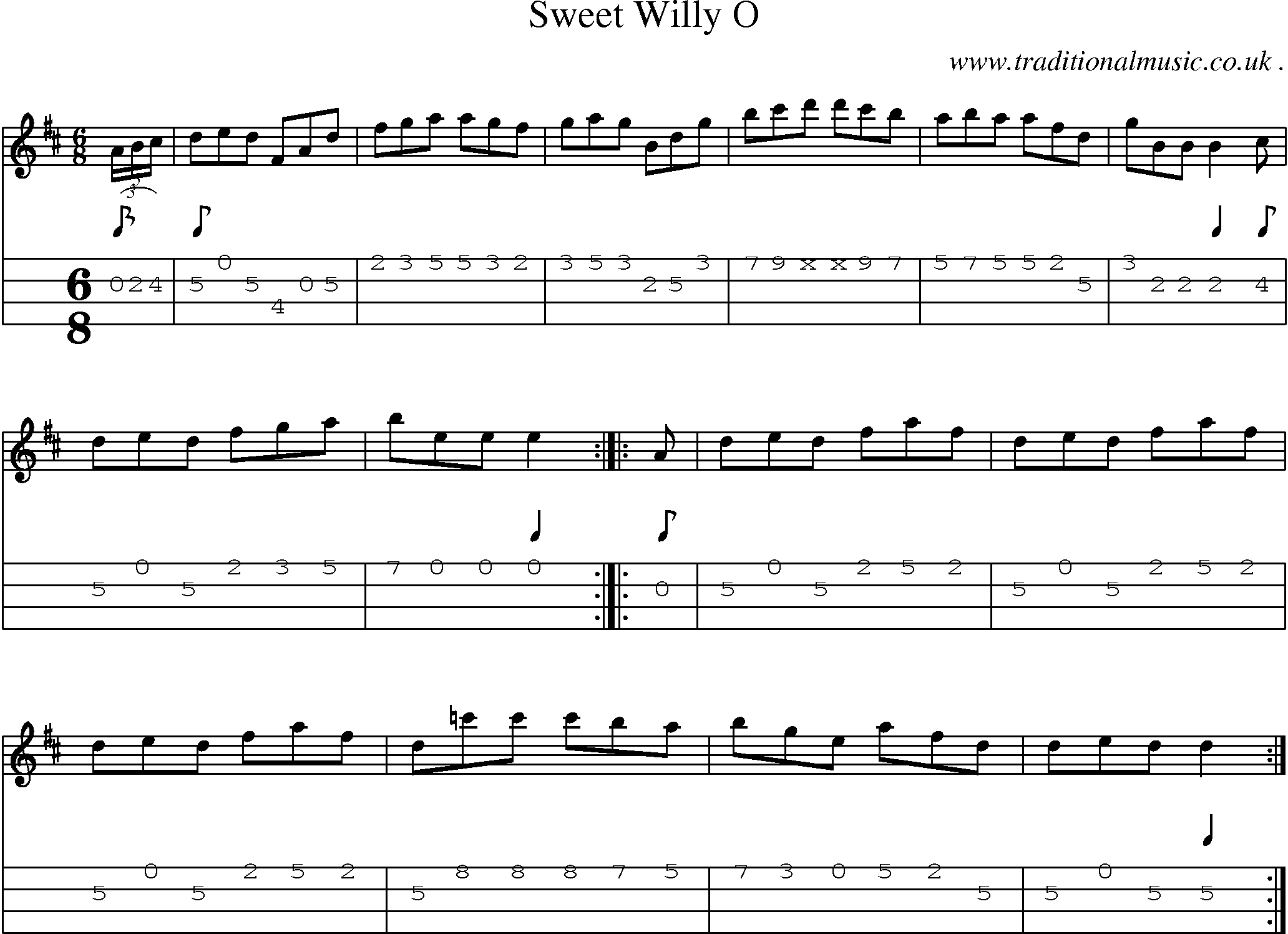 Sheet-Music and Mandolin Tabs for Sweet Willy O