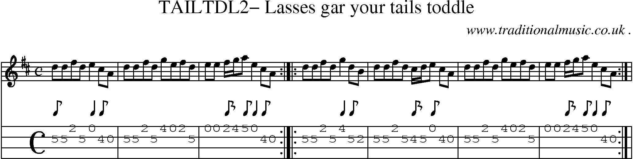 Sheet-Music and Mandolin Tabs for Tailtdl2 Lasses Gar Your Tails Toddle