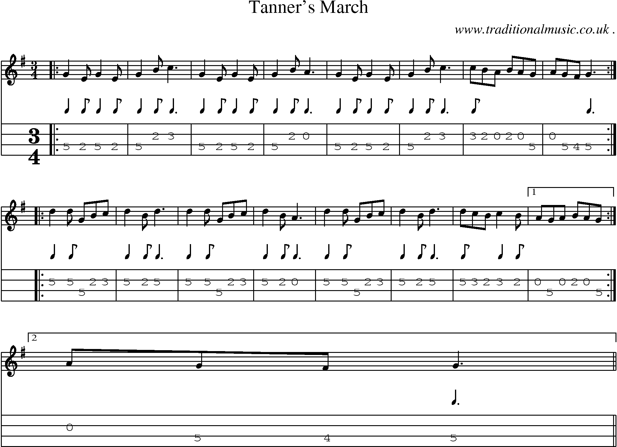 Sheet-Music and Mandolin Tabs for Tanners March