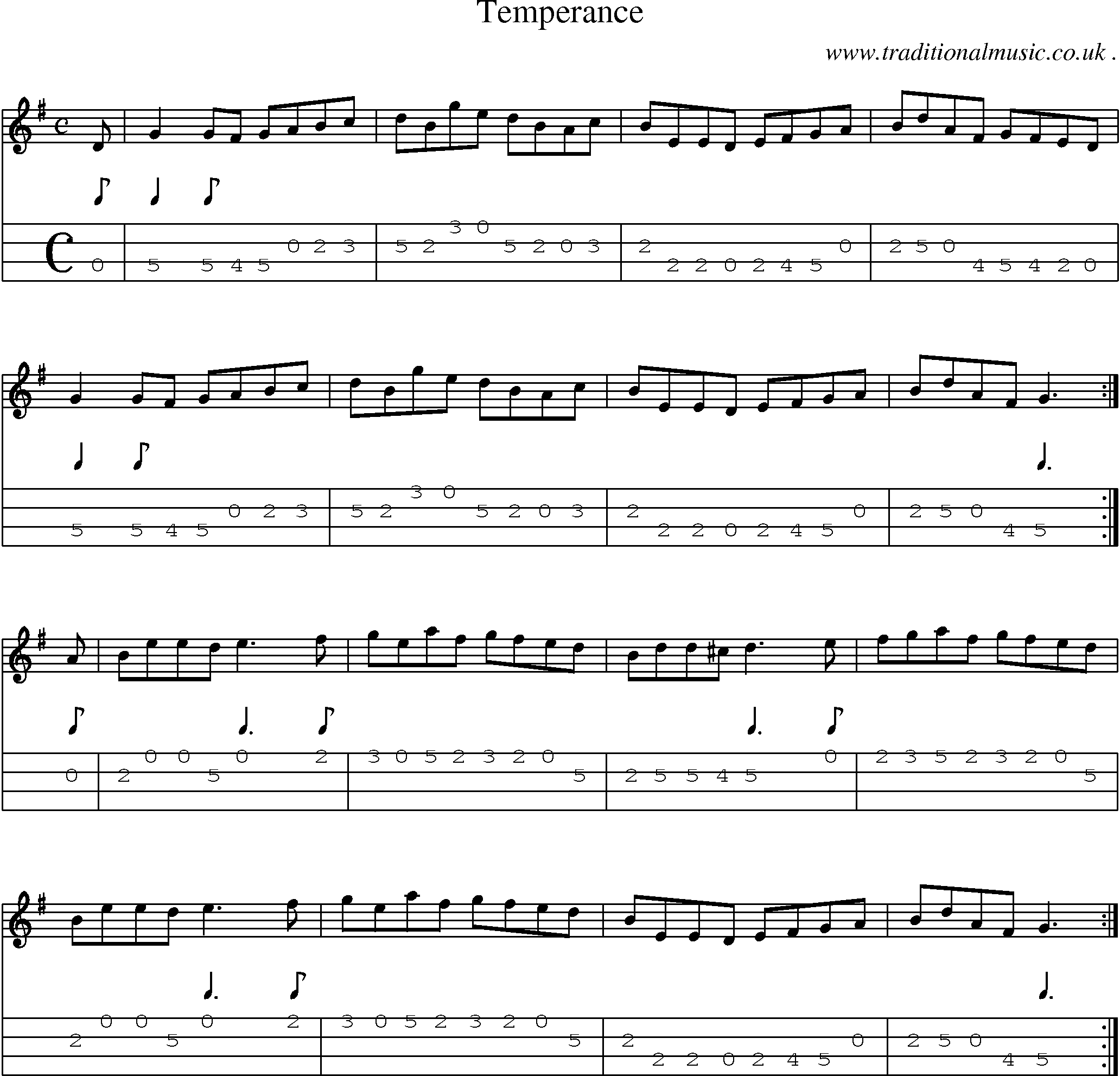 Sheet-Music and Mandolin Tabs for Temperance