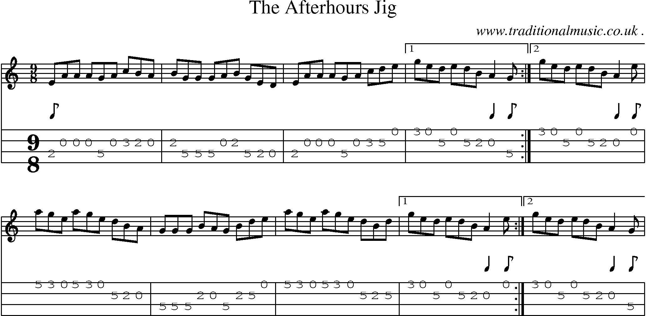 Sheet-Music and Mandolin Tabs for The Afterhours Jig