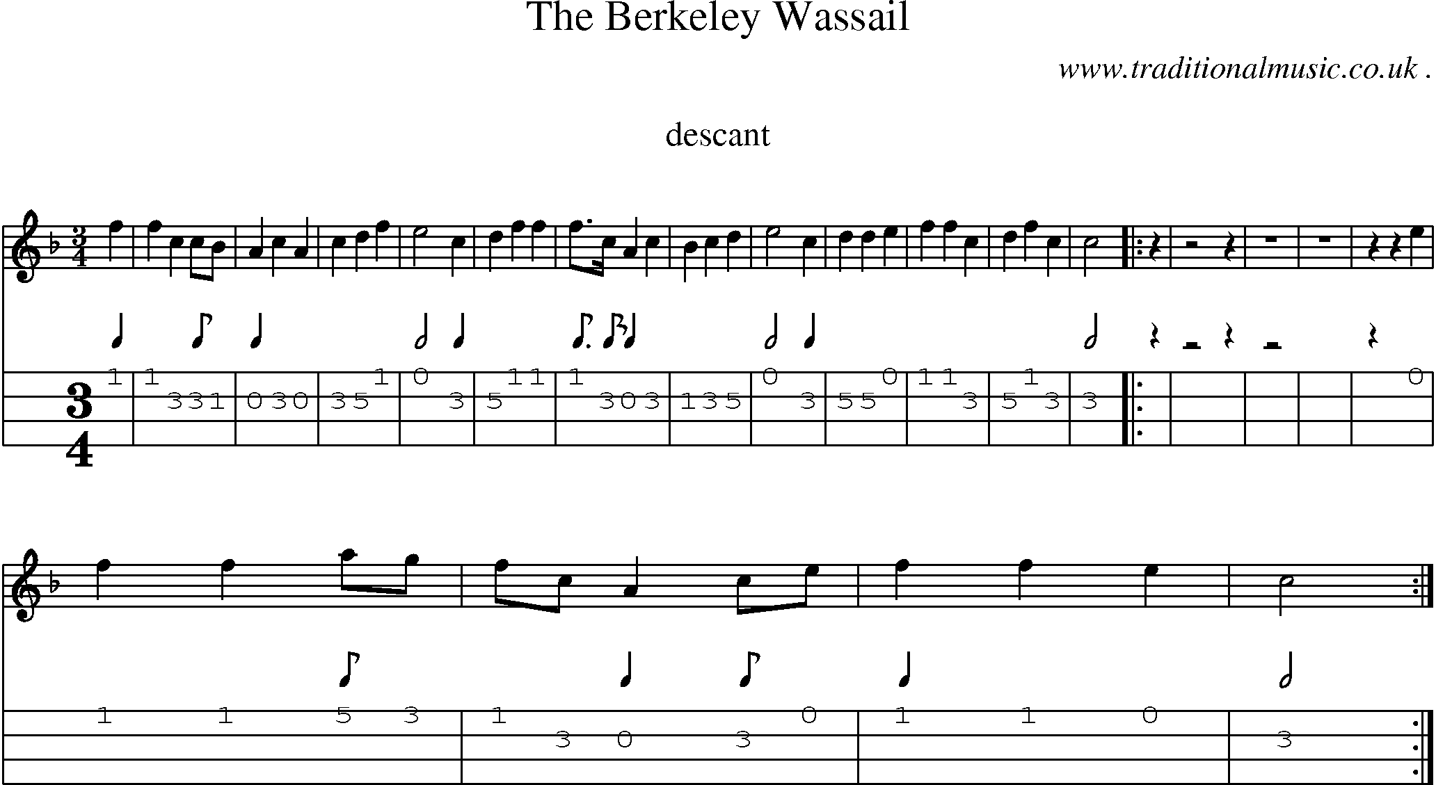 Sheet-Music and Mandolin Tabs for The Berkeley Wassail