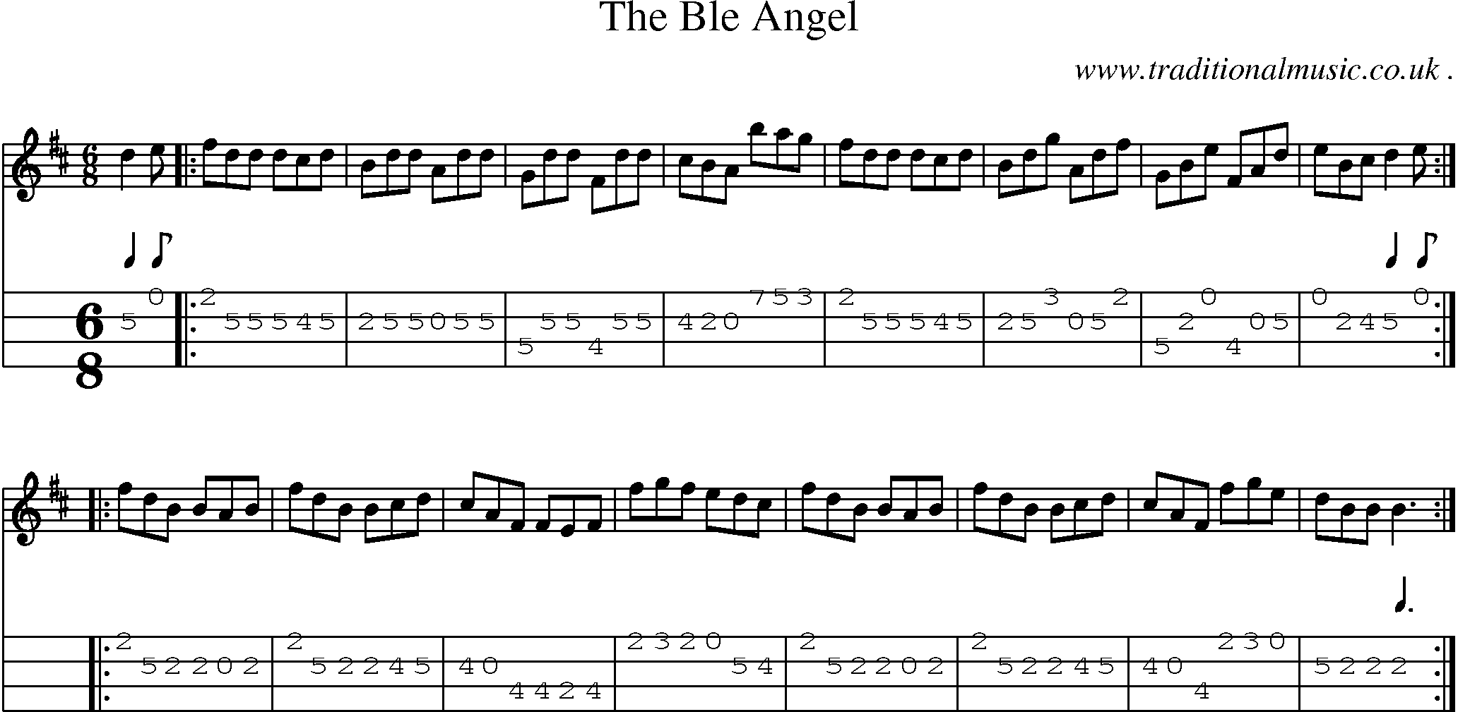 Sheet-Music and Mandolin Tabs for The Ble Angel