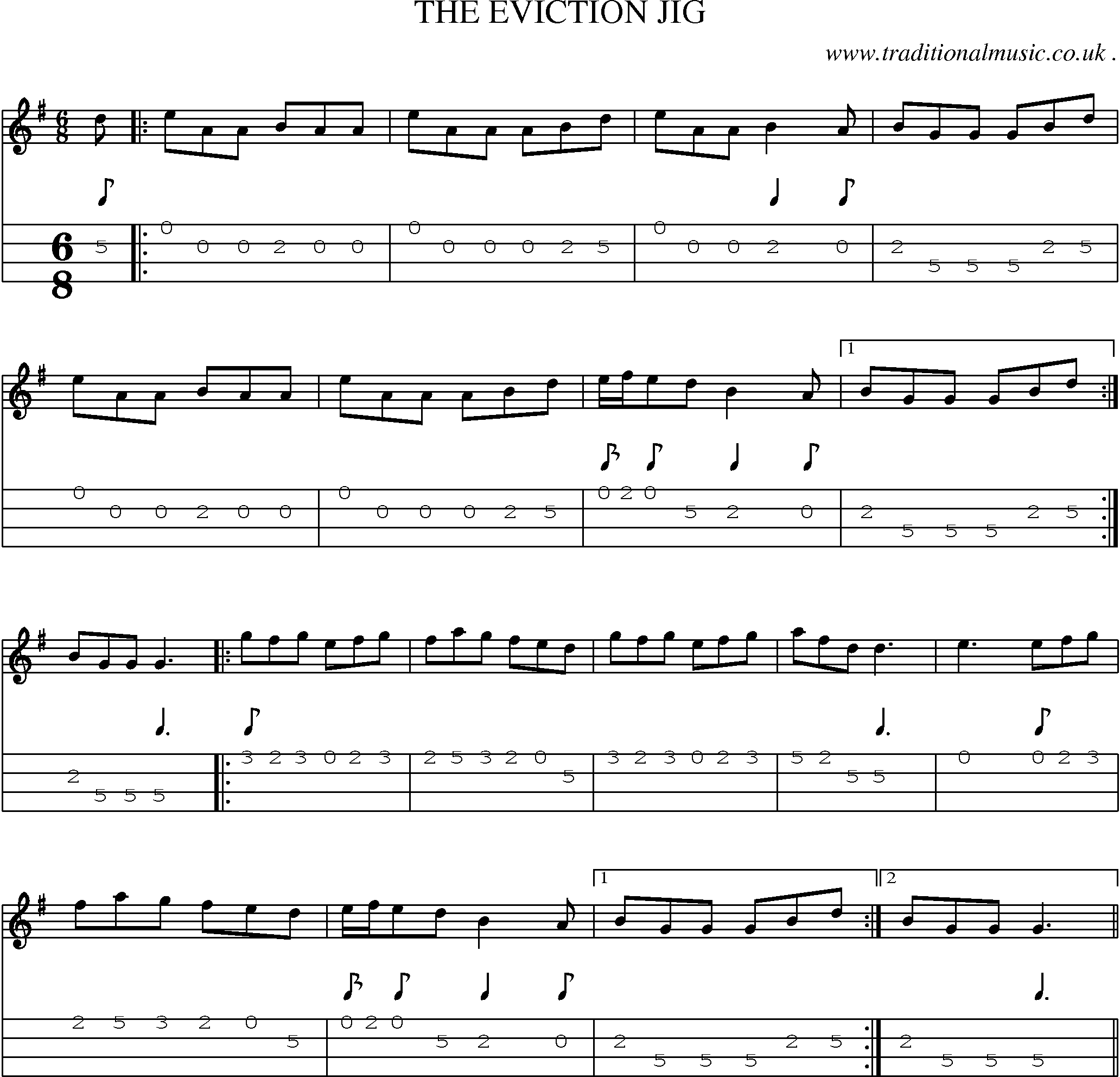 Sheet-Music and Mandolin Tabs for The Eviction Jig