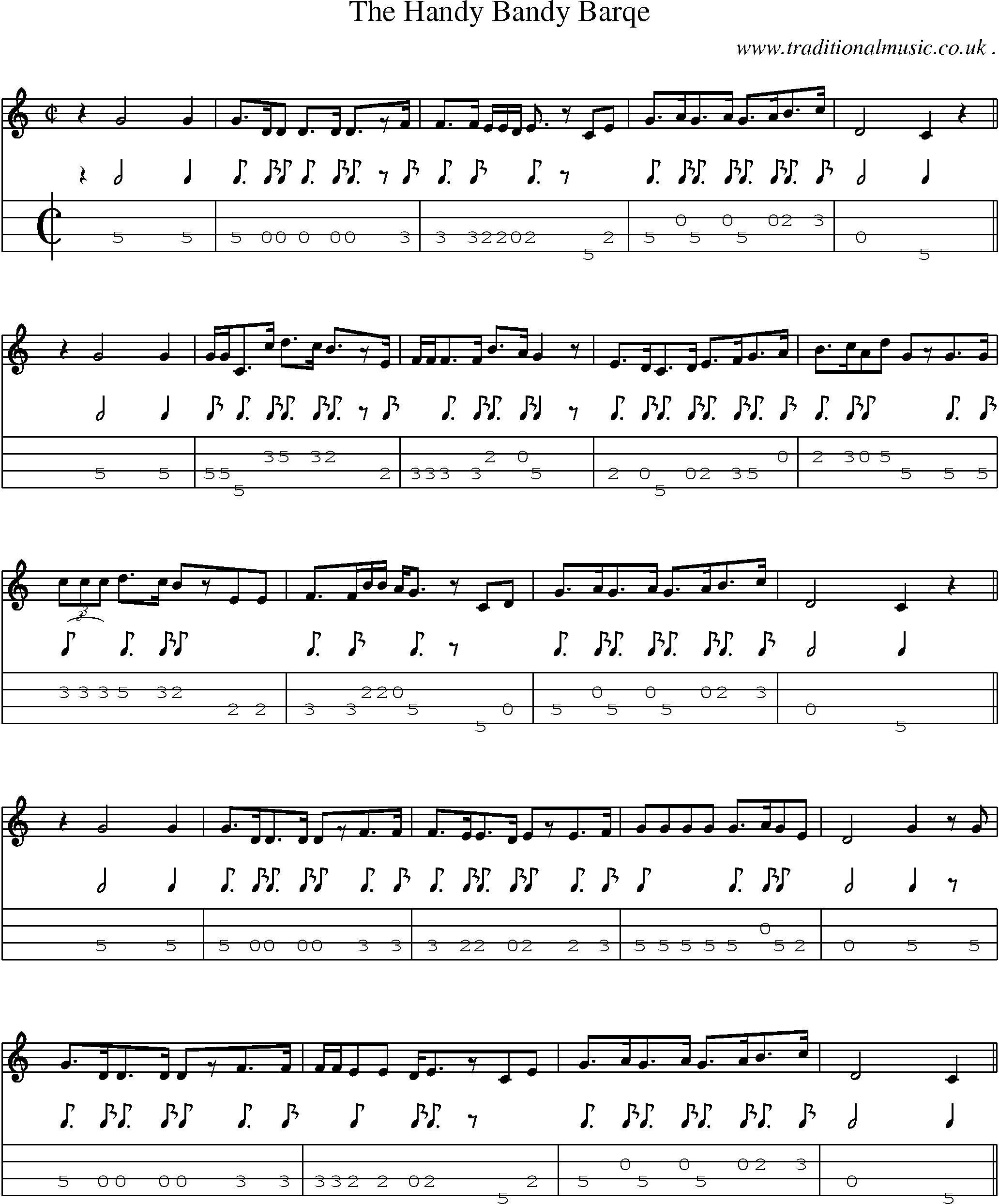 Sheet-Music and Mandolin Tabs for The Handy Bandy Barqe