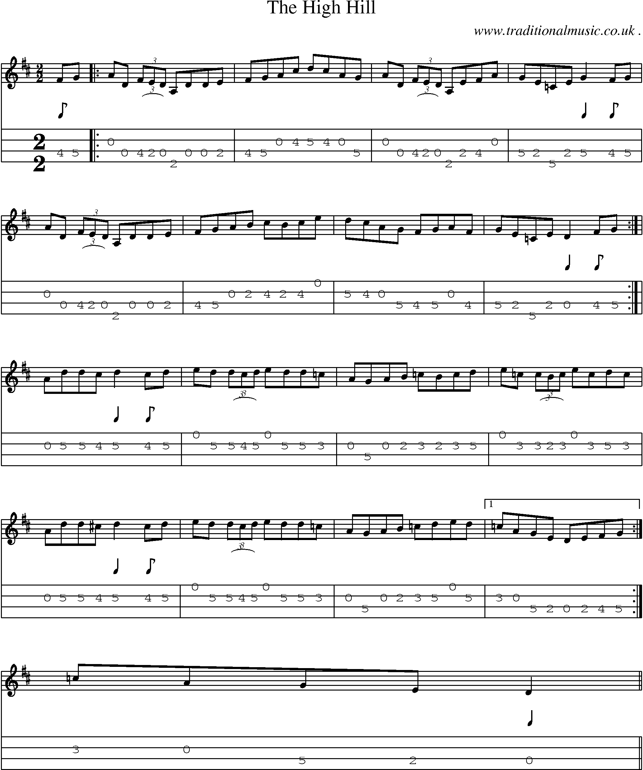 Sheet-Music and Mandolin Tabs for The High Hill