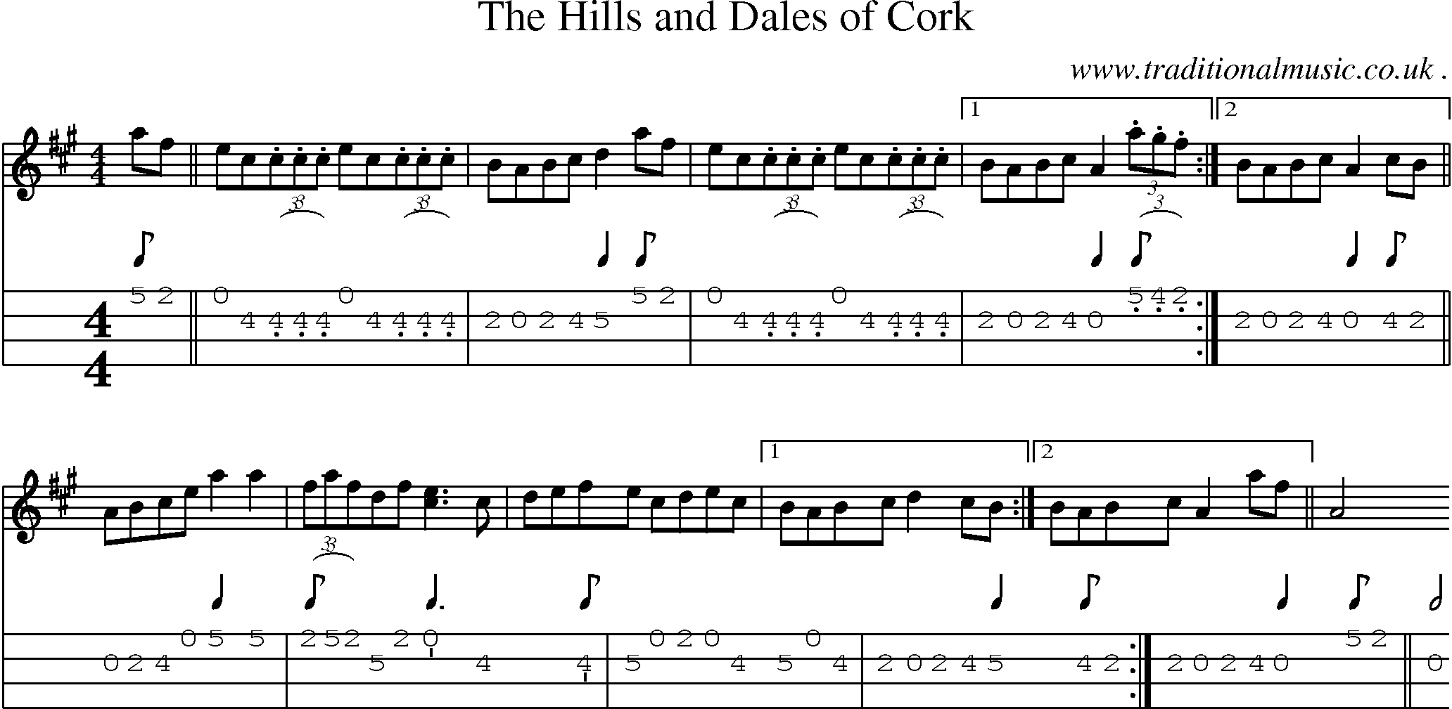 Sheet-Music and Mandolin Tabs for The Hills And Dales Of Cork