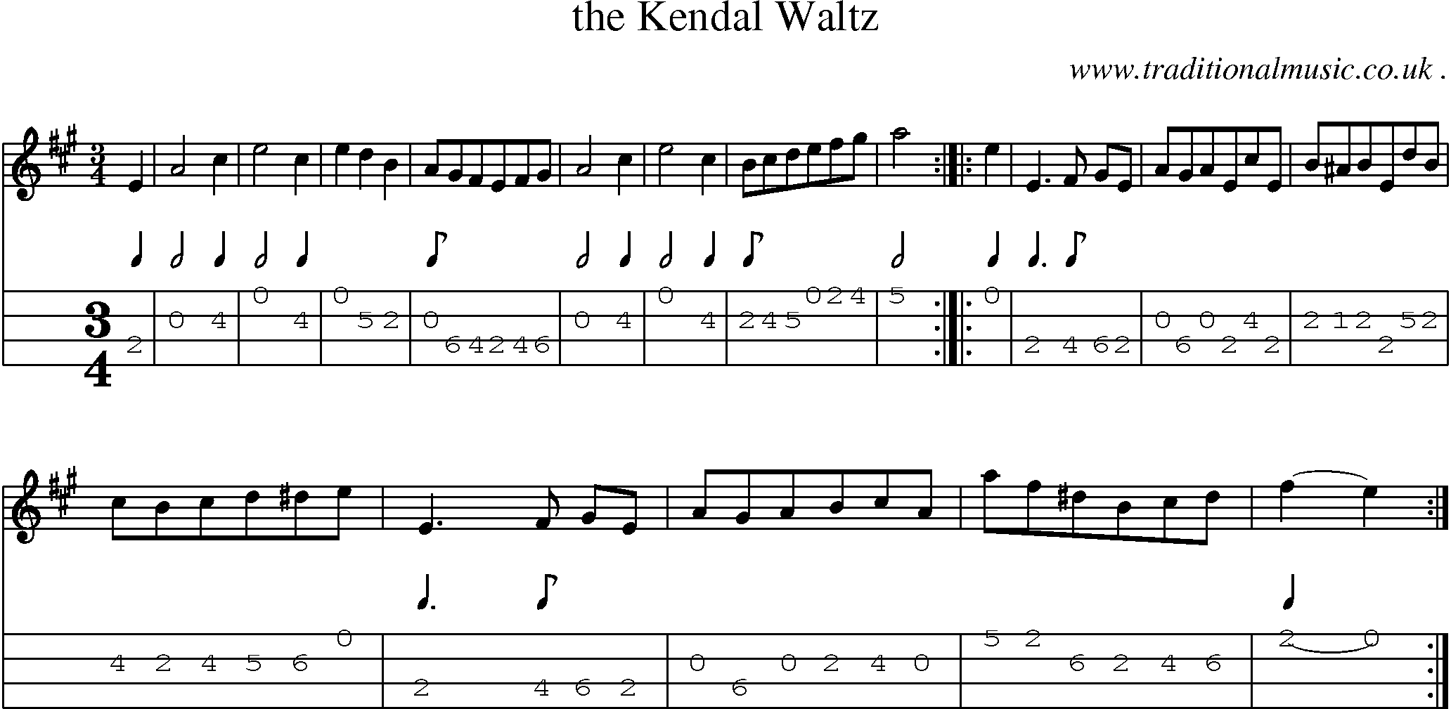 Sheet-Music and Mandolin Tabs for The Kendal Waltz