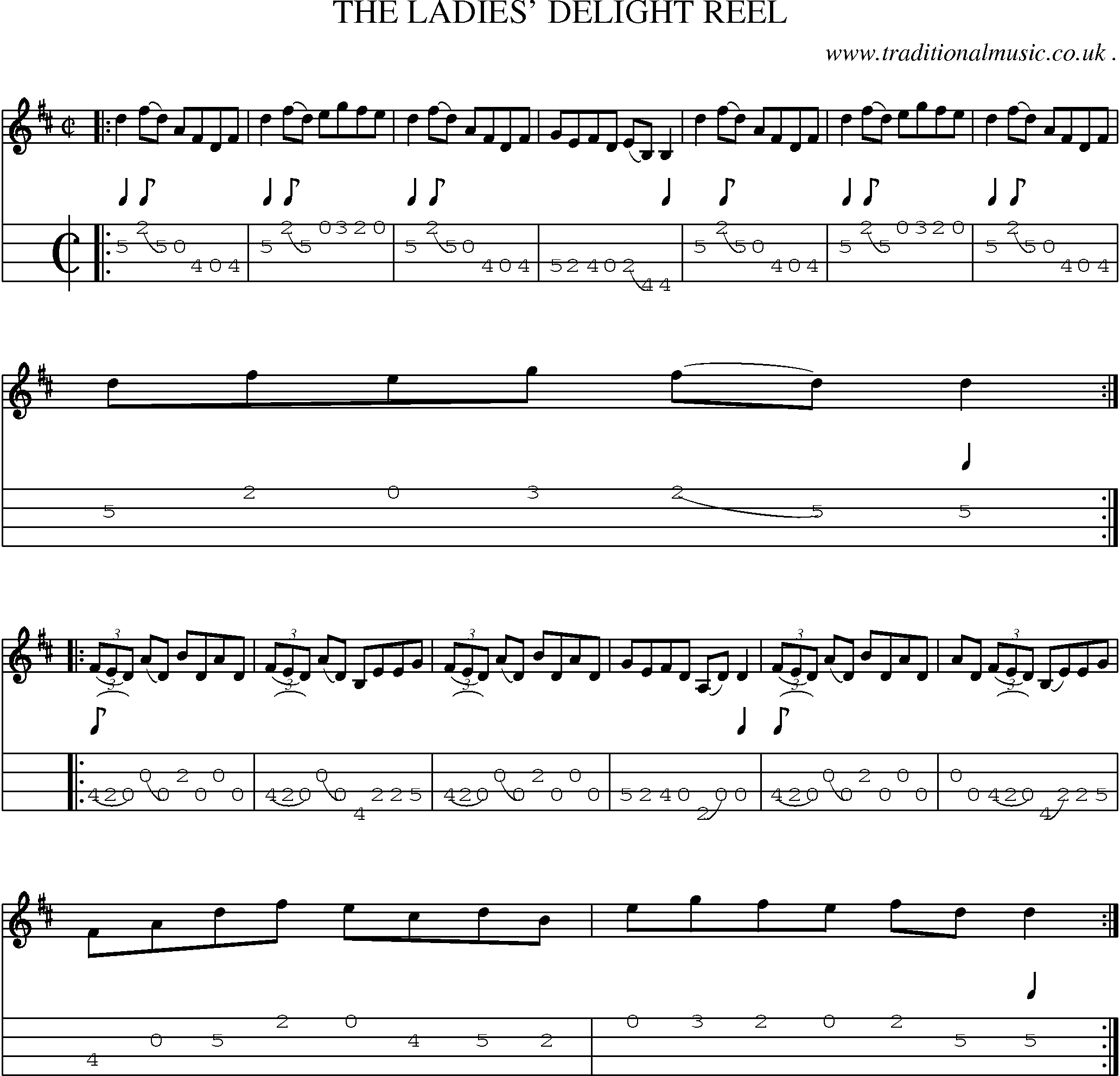 Sheet-Music and Mandolin Tabs for The Ladies Delight Reel