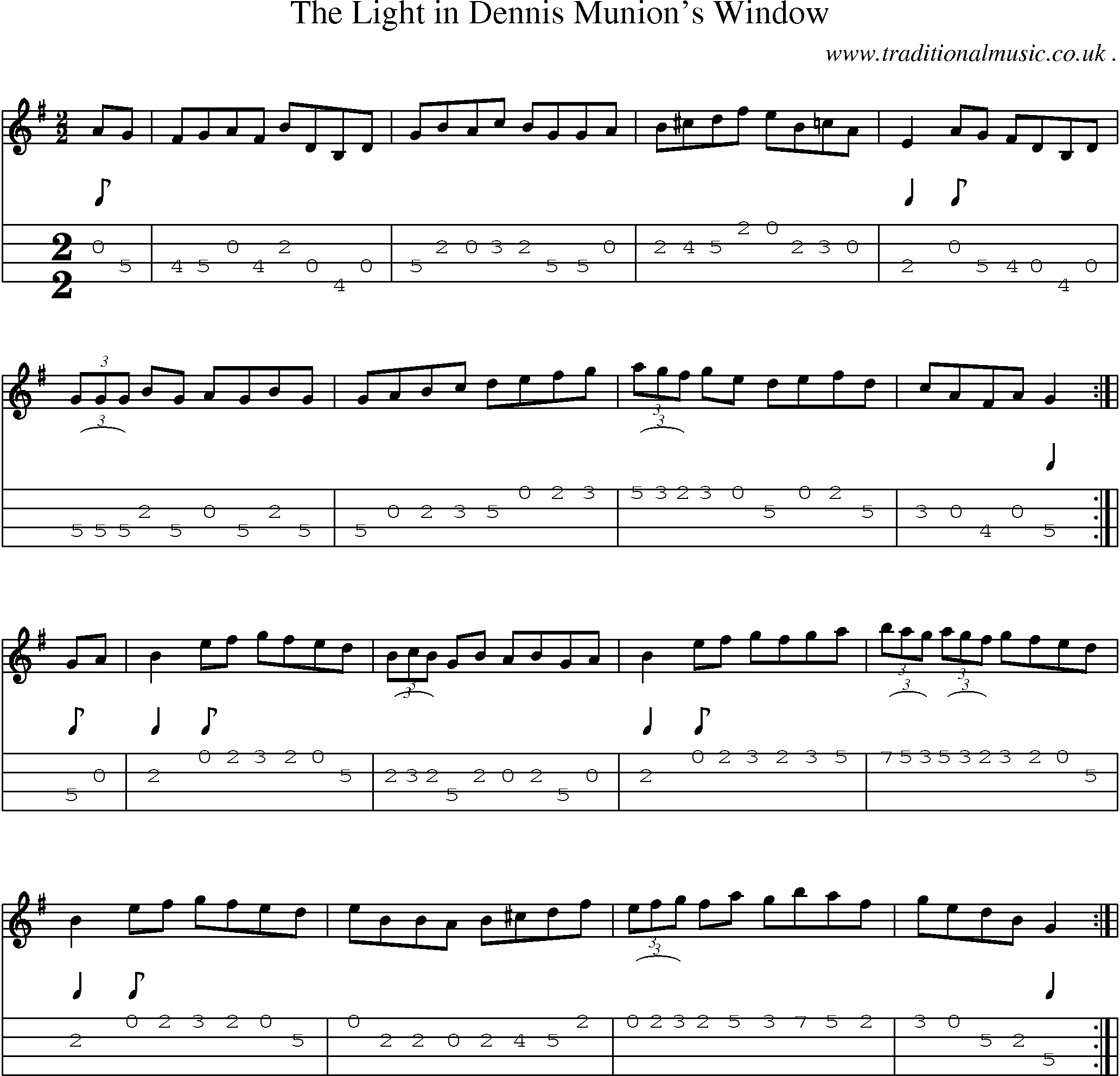 Sheet-Music and Mandolin Tabs for The Light In Dennis Munions Window