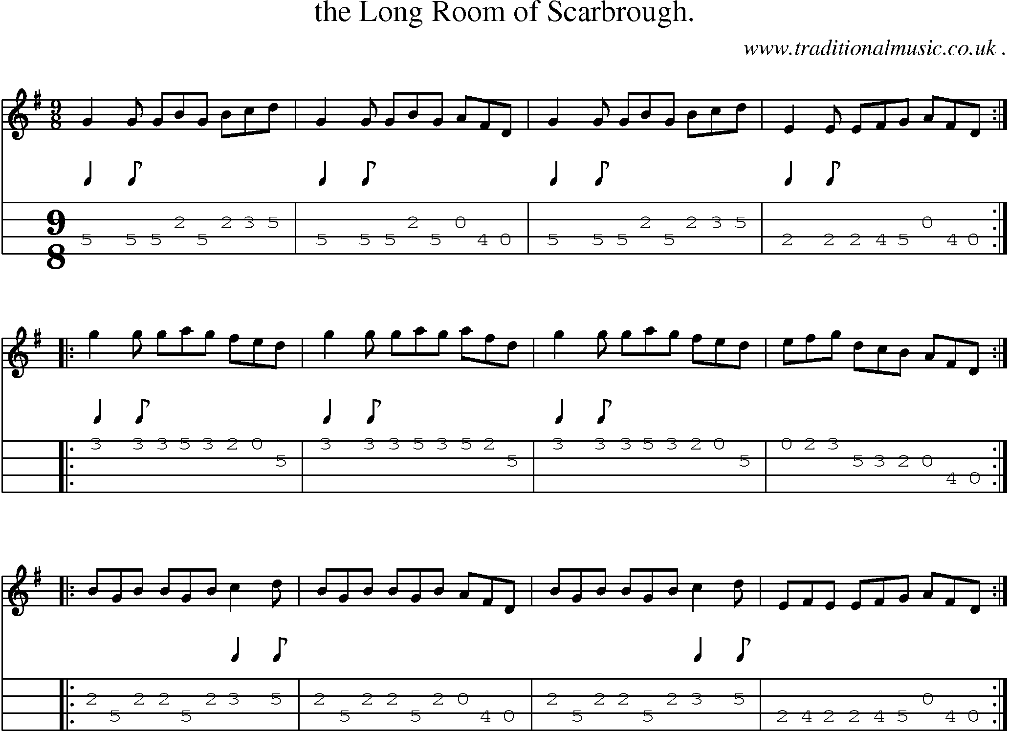 Sheet-Music and Mandolin Tabs for The Long Room Of Scarbrough