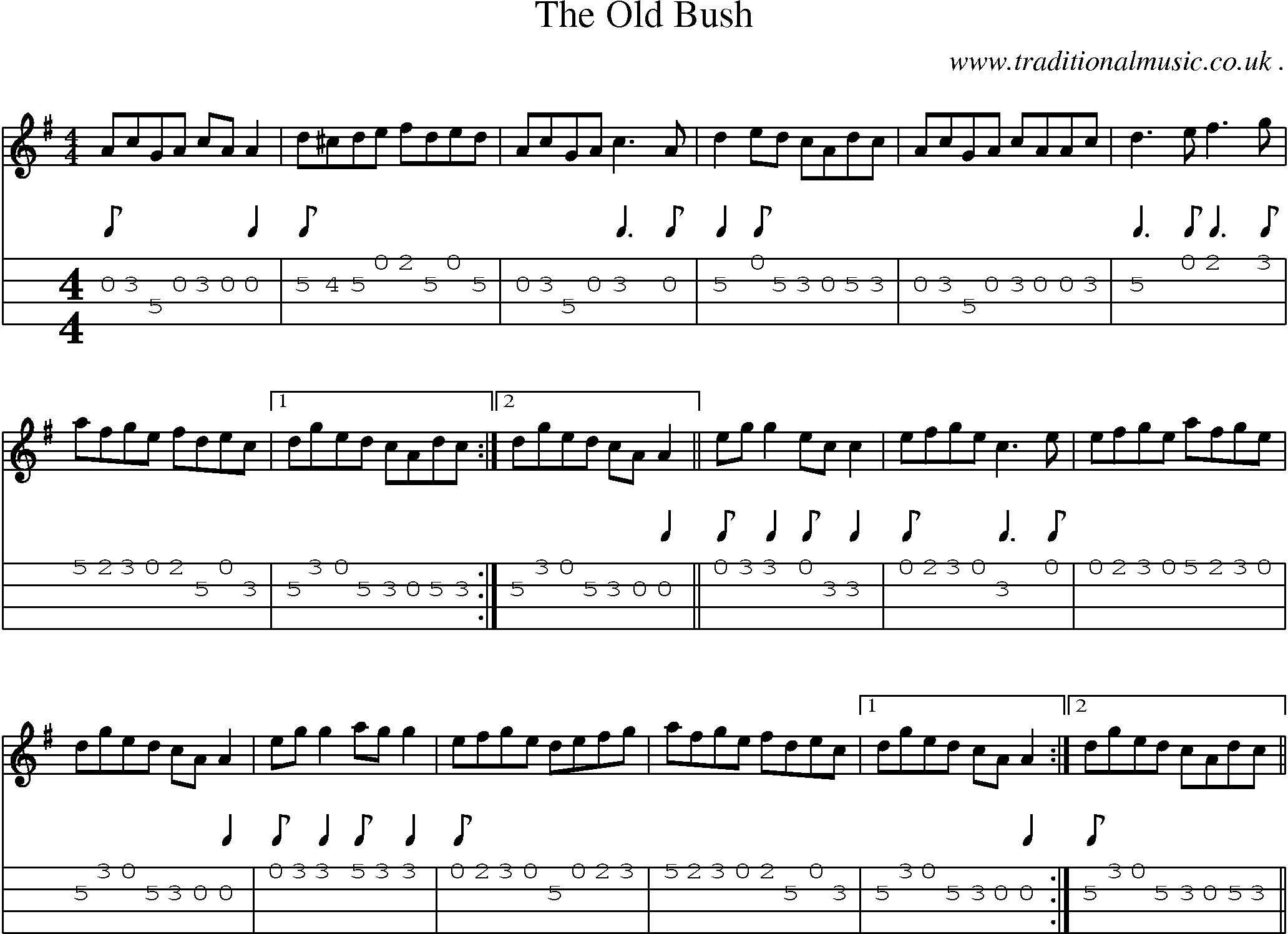 Sheet-Music and Mandolin Tabs for The Old Bush