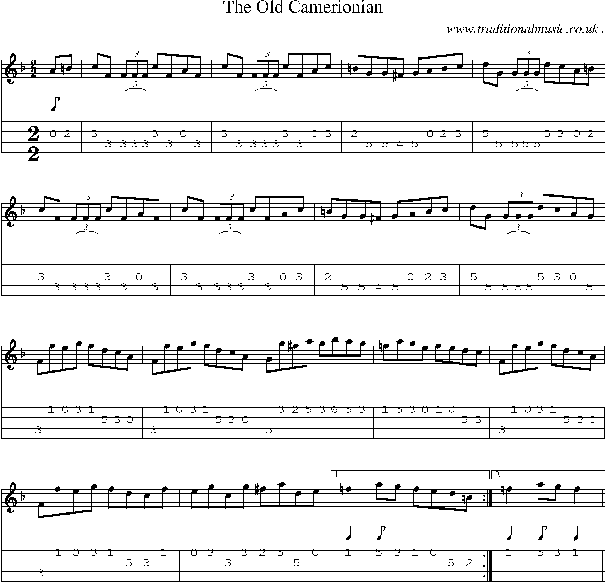 Sheet-Music and Mandolin Tabs for The Old Camerionian