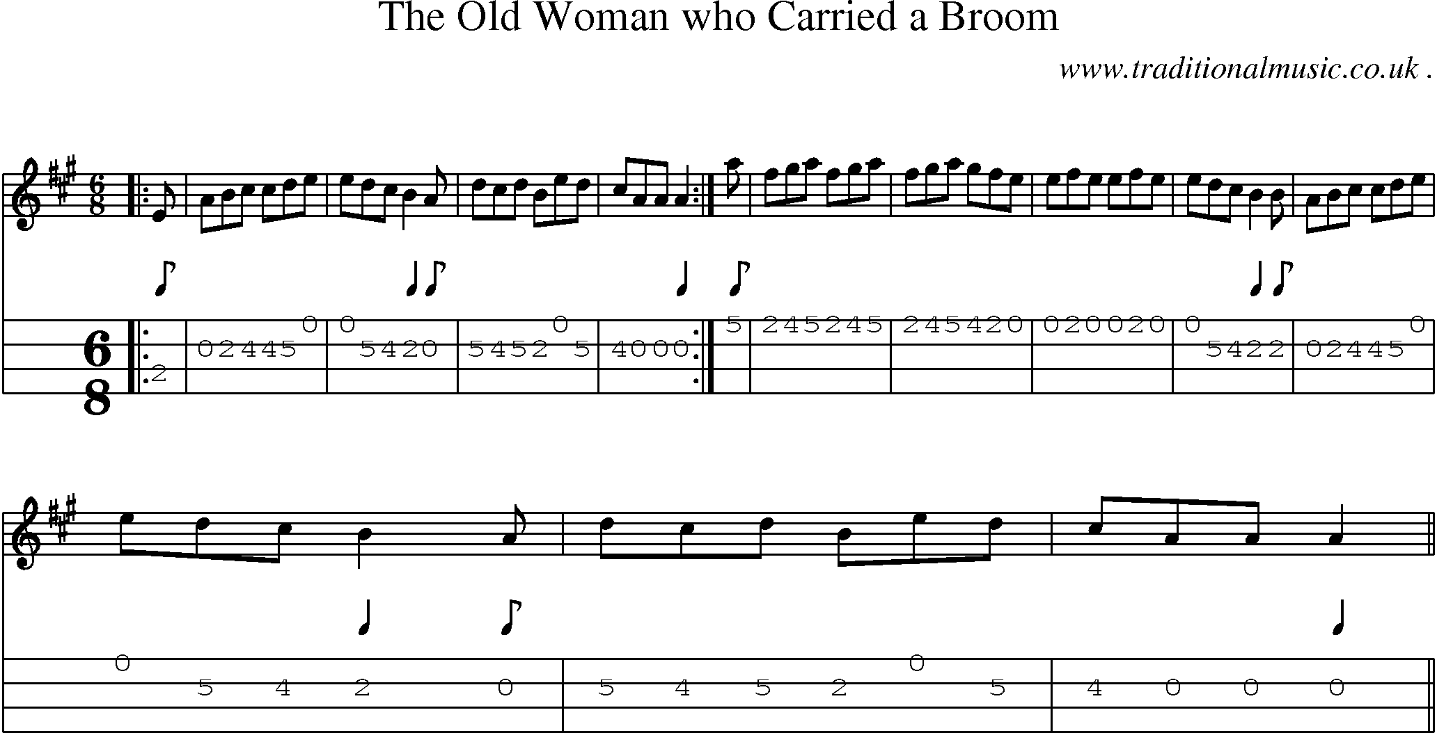Sheet-Music and Mandolin Tabs for The Old Woman Who Carried A Broom