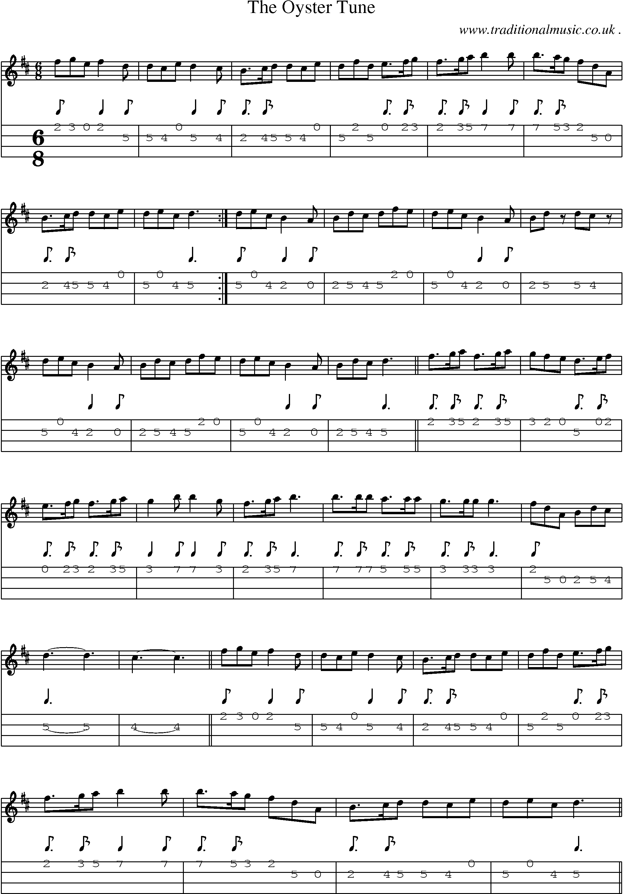 Sheet-Music and Mandolin Tabs for The Oyster Tune