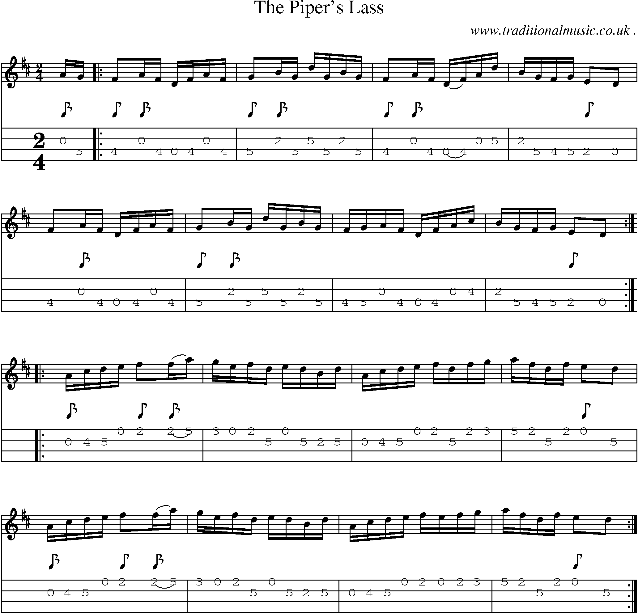 Sheet-Music and Mandolin Tabs for The Pipers Lass