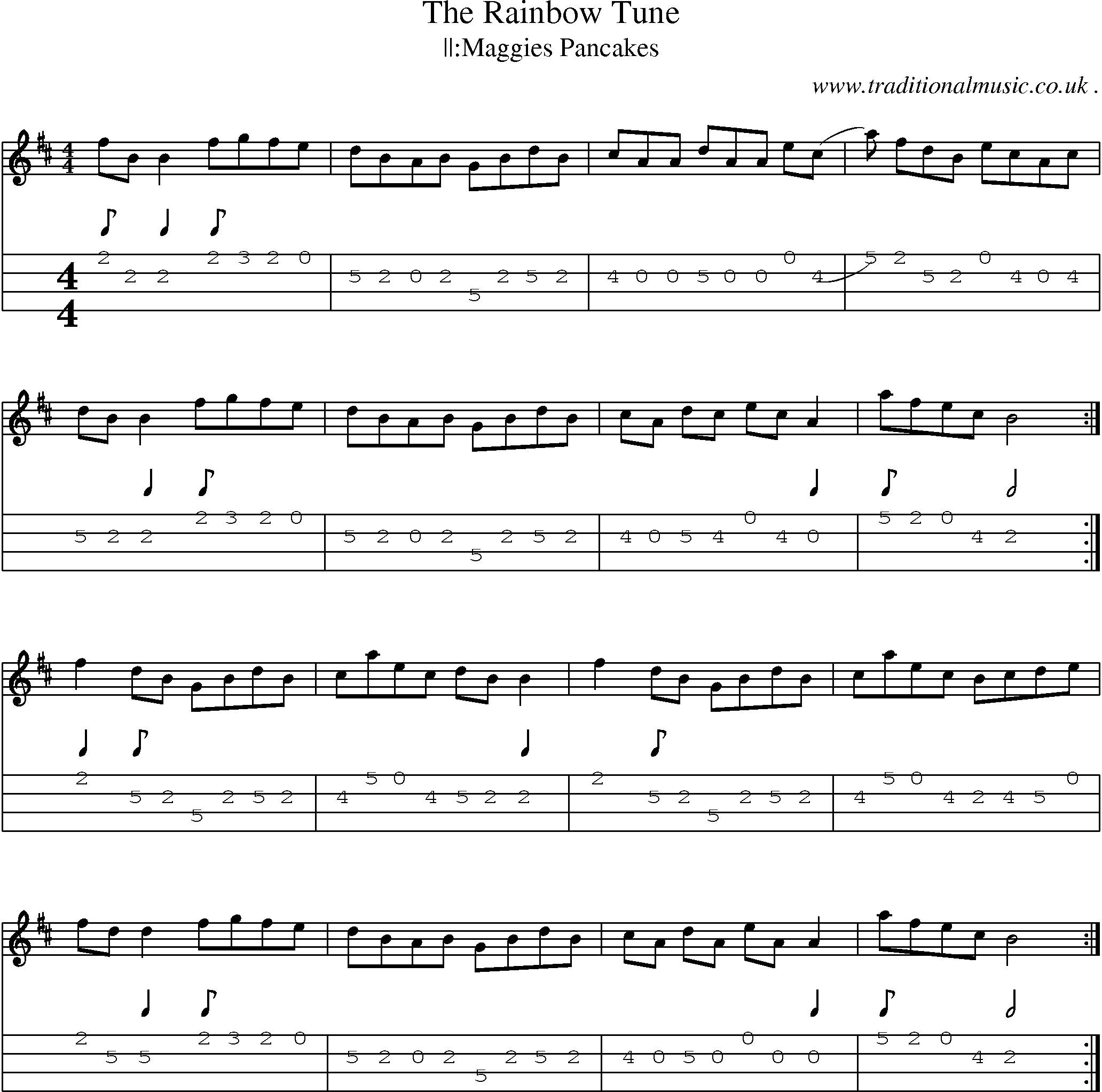 Sheet-Music and Mandolin Tabs for The Rainbow Tune