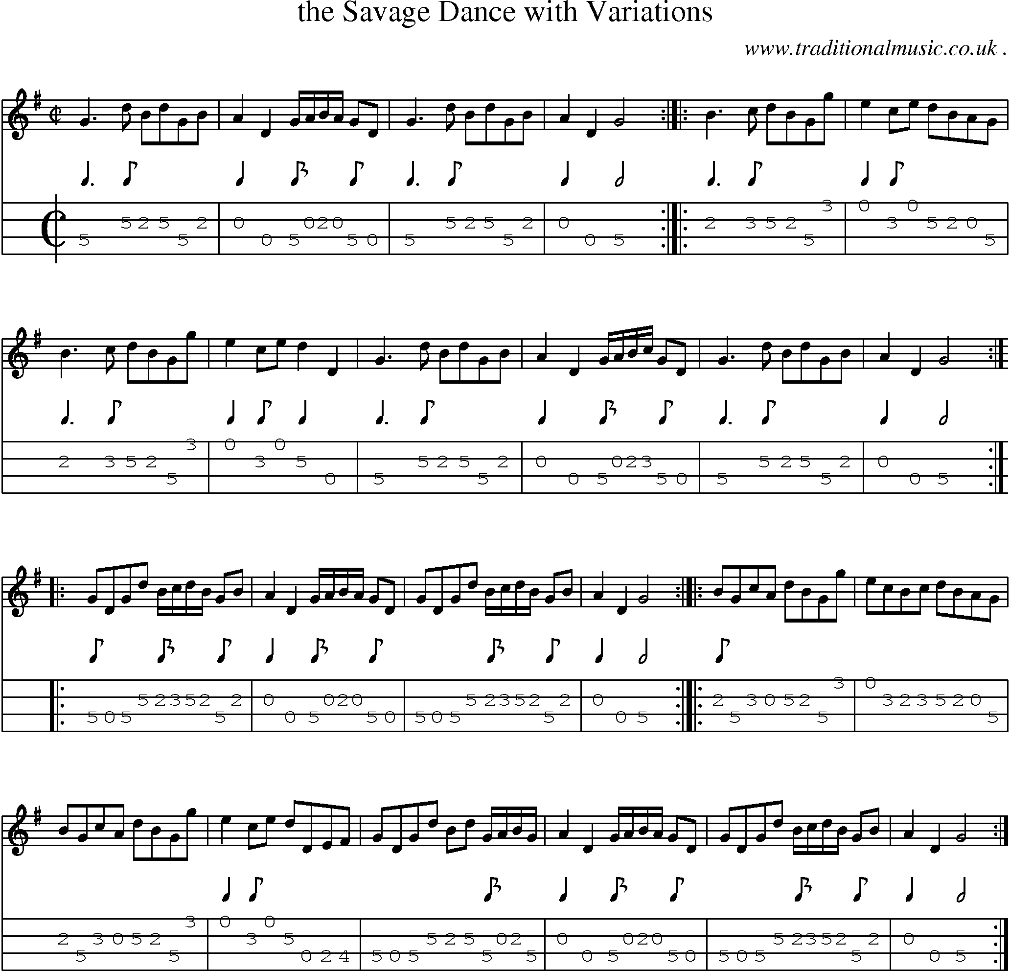 Sheet-Music and Mandolin Tabs for The Savage Dance With Variations