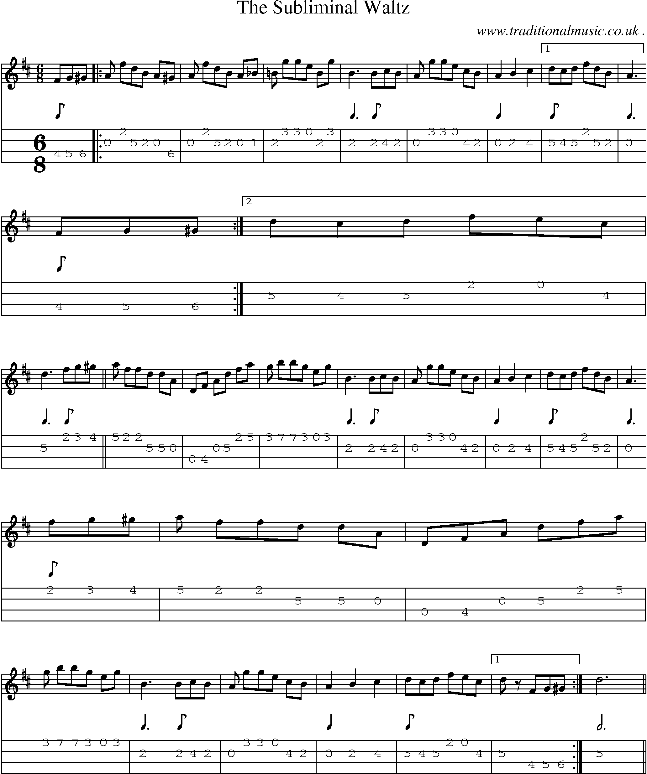 Sheet-Music and Mandolin Tabs for The Subliminal Waltz