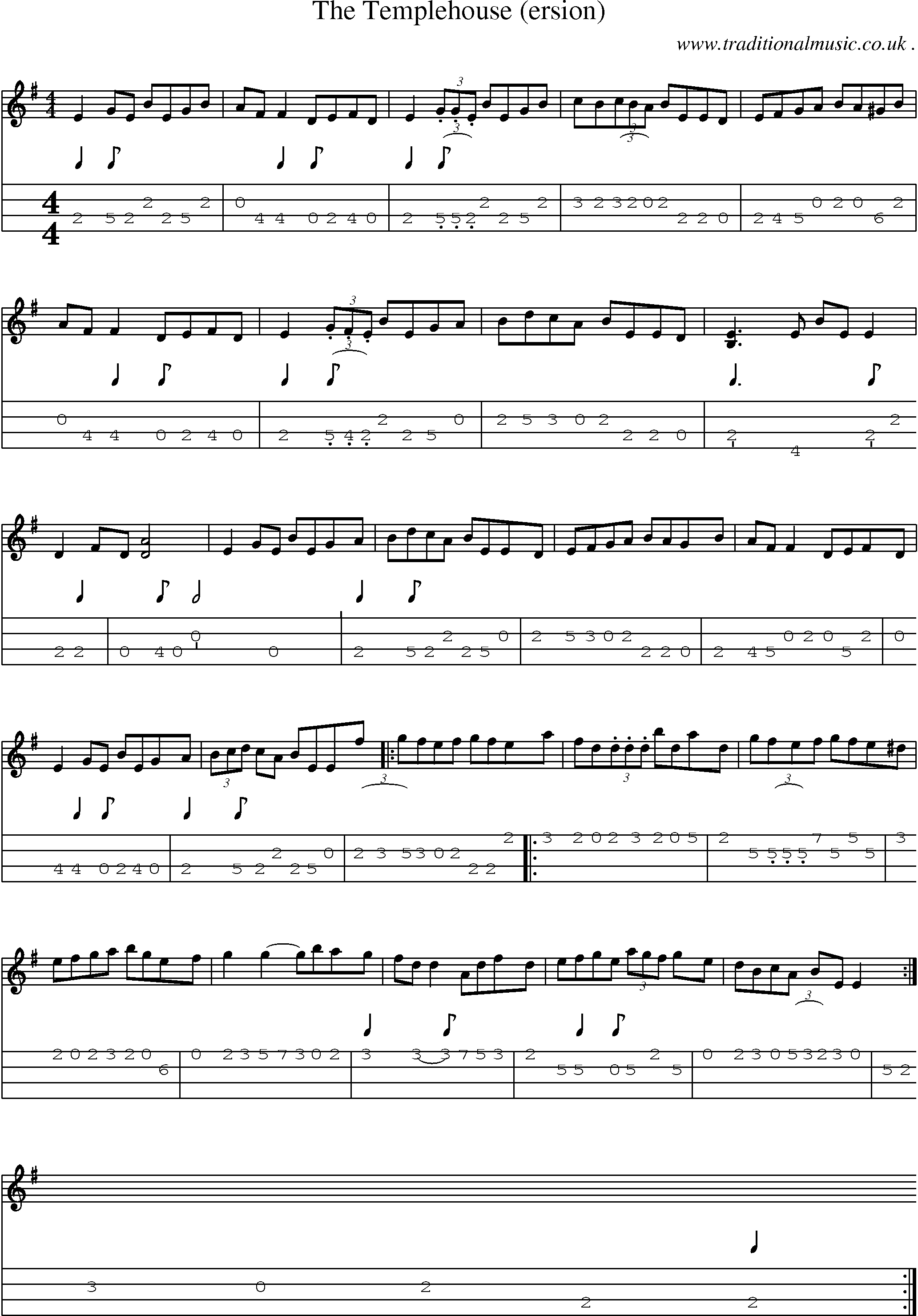 Sheet-Music and Mandolin Tabs for The Templehouse (ersion)