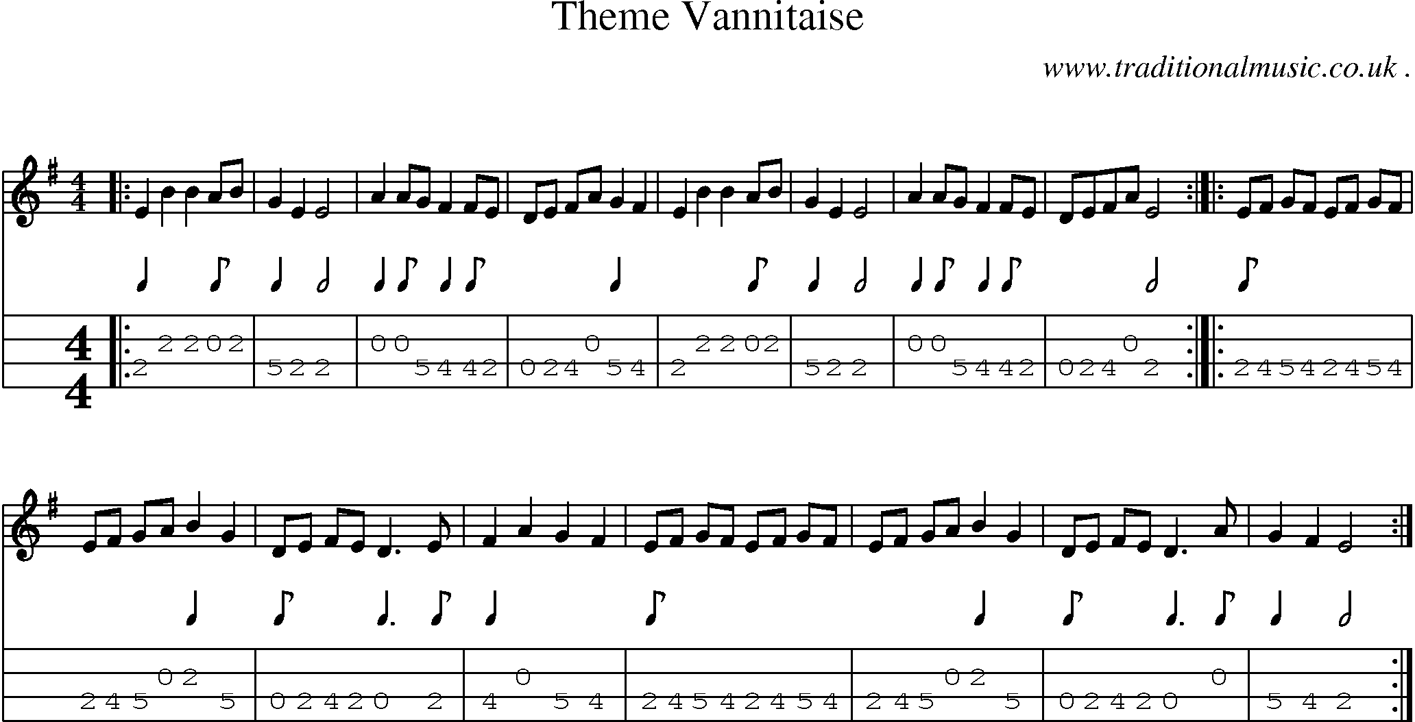 Sheet-Music and Mandolin Tabs for Theme Vannitaise