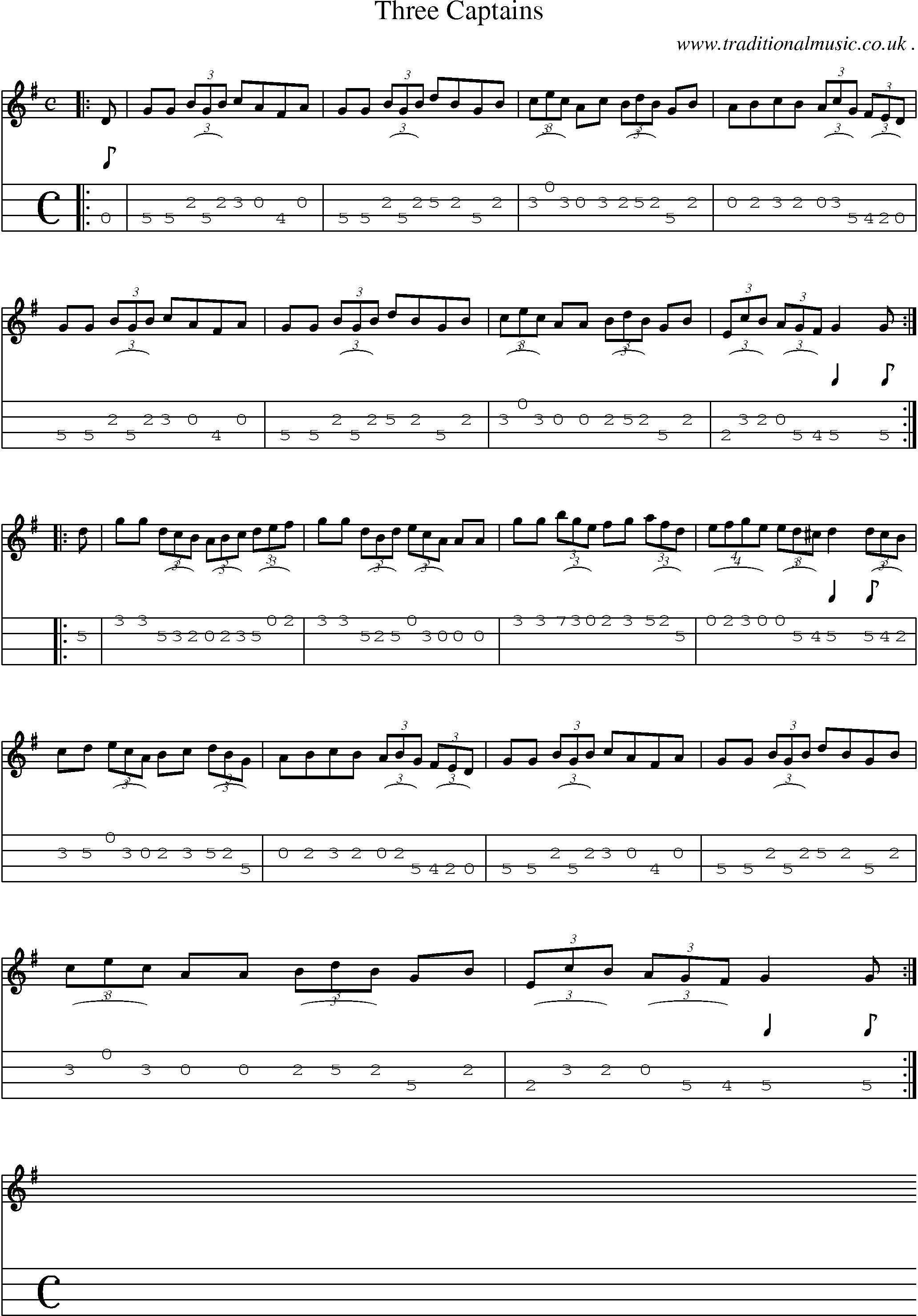 Sheet-Music and Mandolin Tabs for Three Captains
