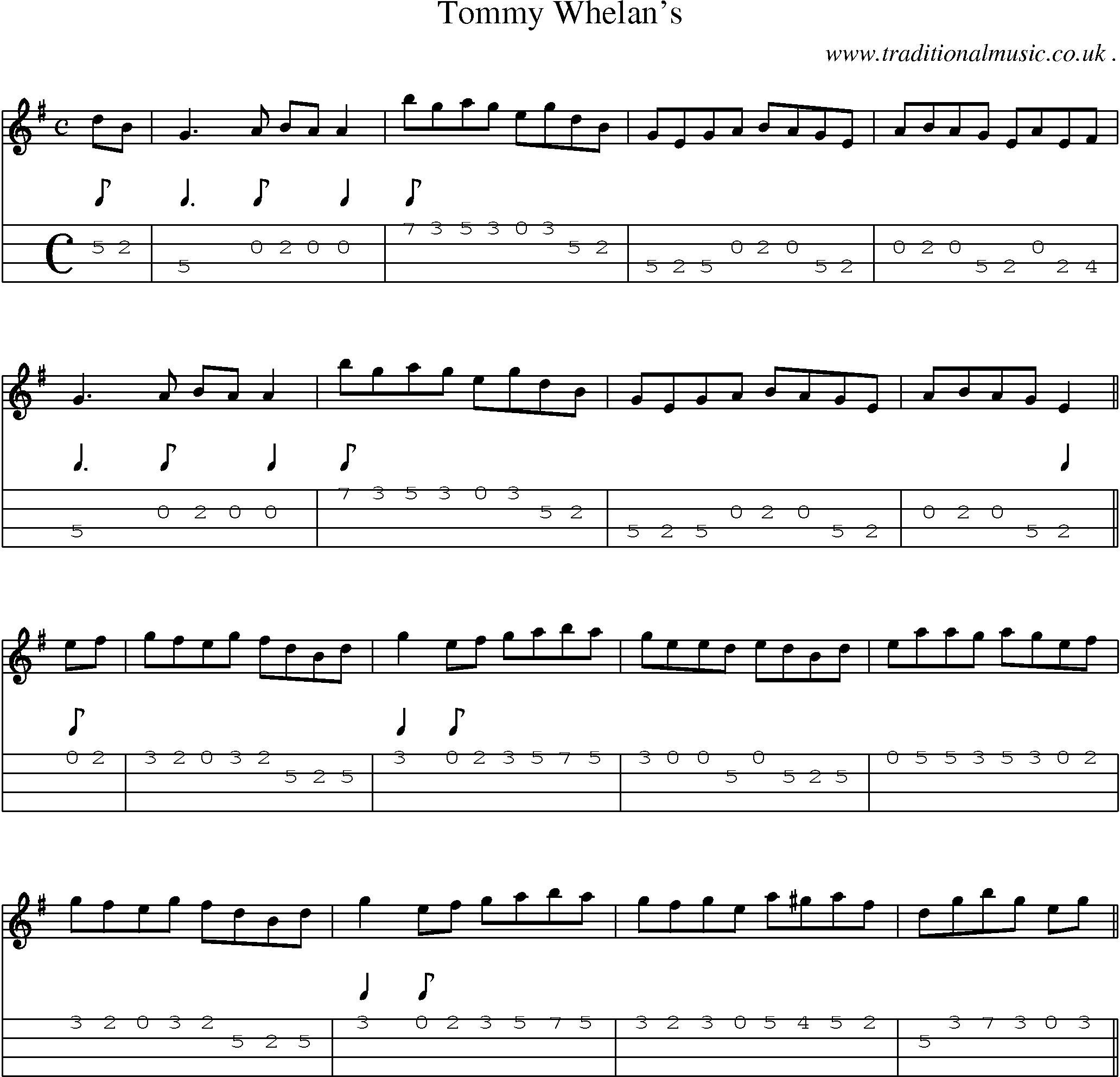 Sheet-Music and Mandolin Tabs for Tommy Whelans