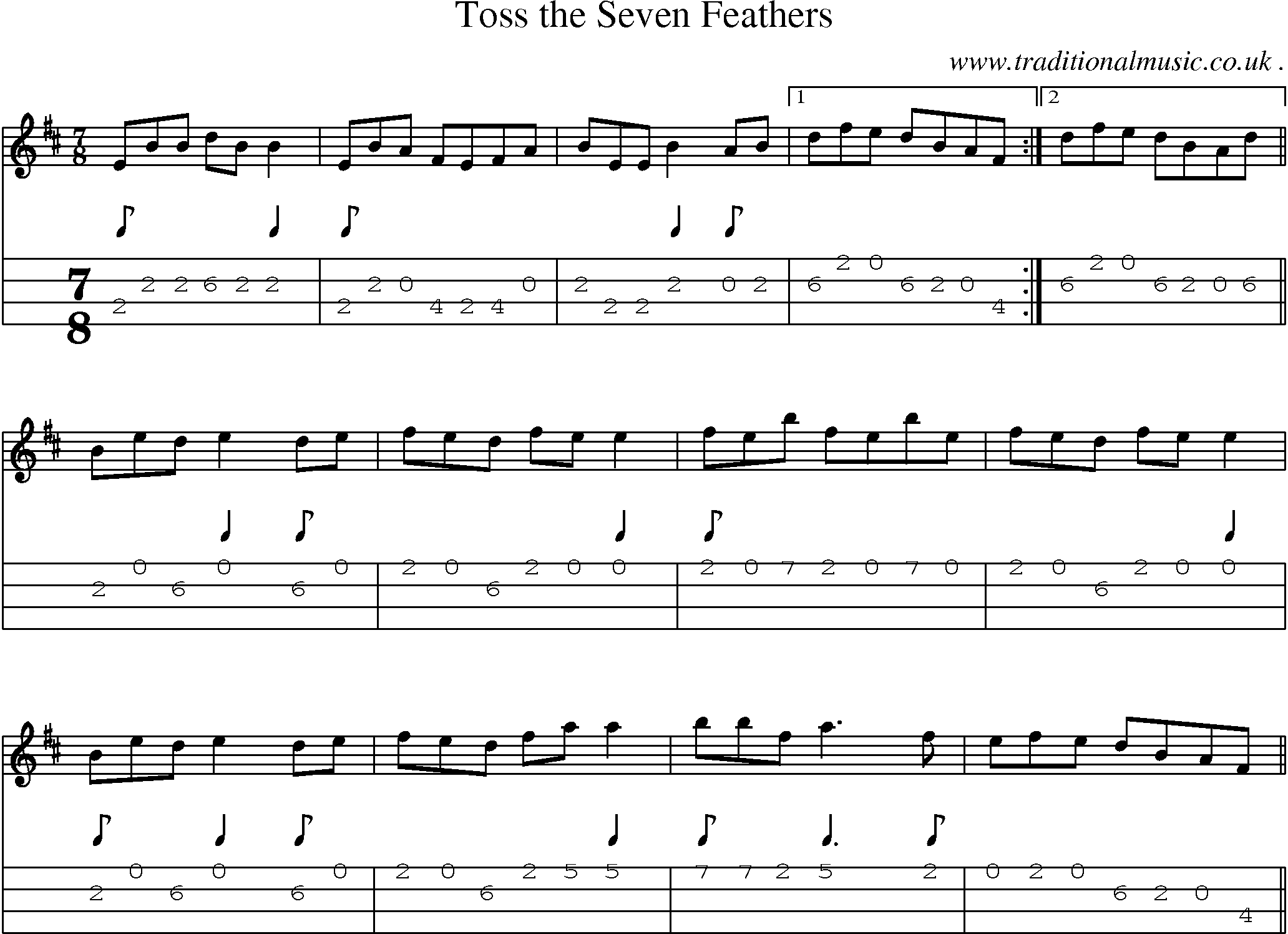 Sheet-Music and Mandolin Tabs for Toss The Seven Feathers