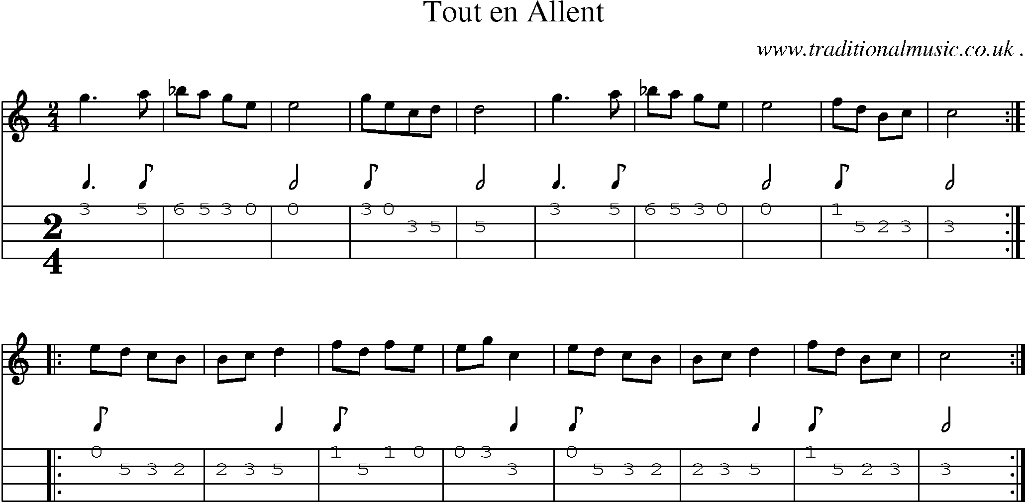 Sheet-Music and Mandolin Tabs for Tout En Allent