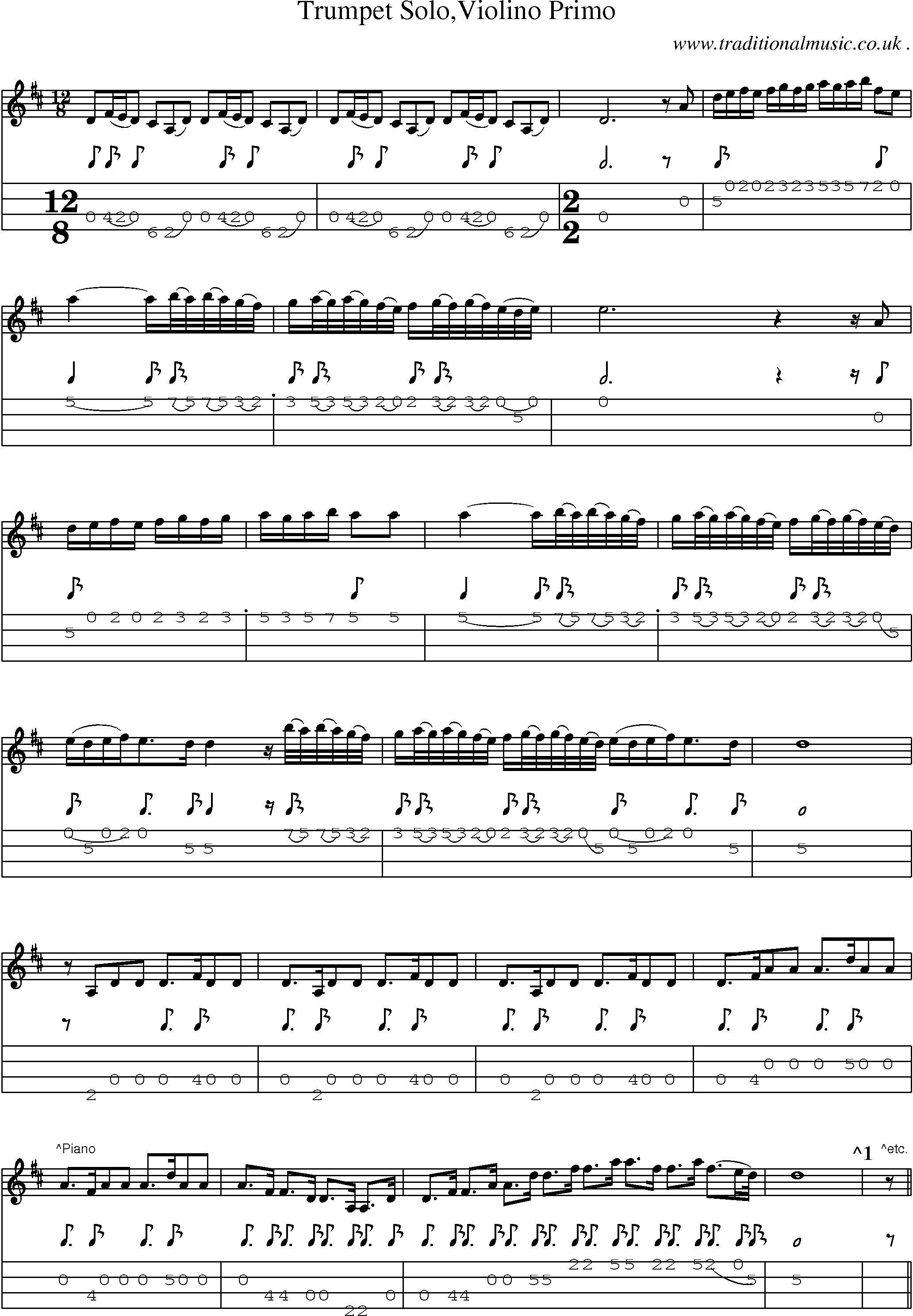 Sheet-Music and Mandolin Tabs for Trumpet Soloviolino Primo