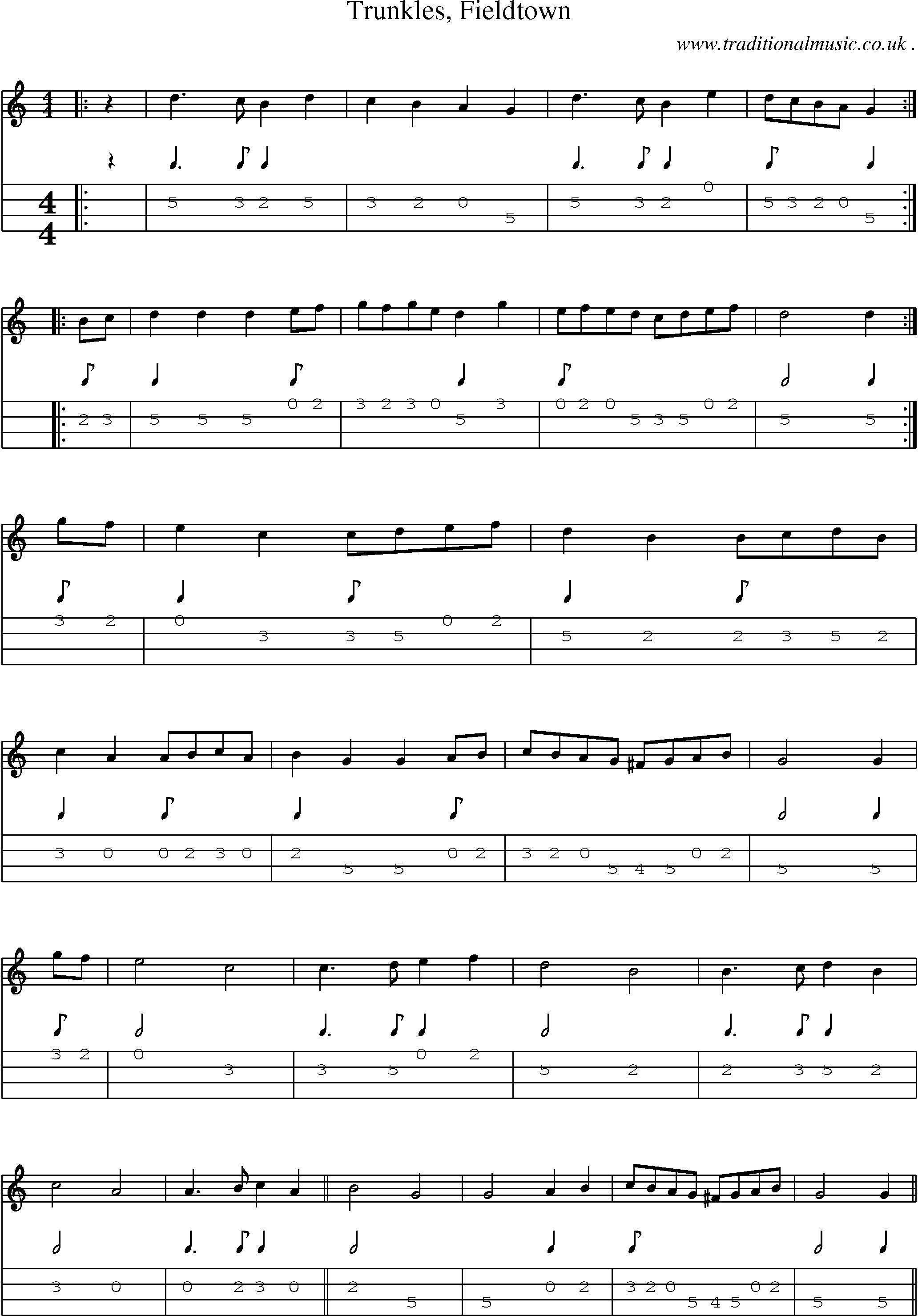 Sheet-Music and Mandolin Tabs for Trunkles Fieldtown