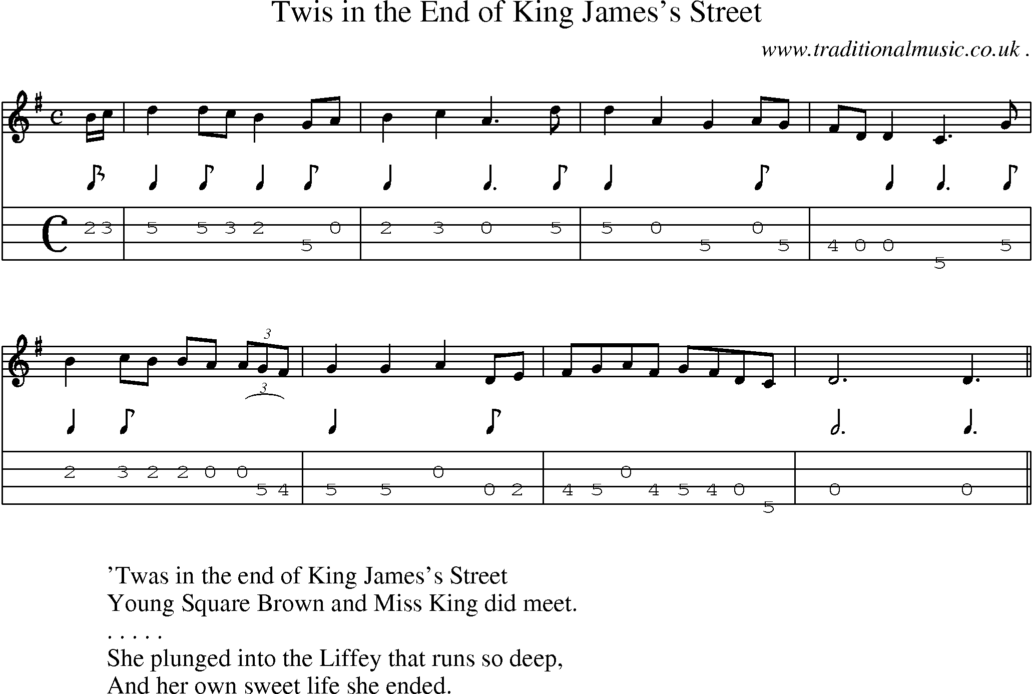 Sheet-Music and Mandolin Tabs for Twis In The End Of King Jamess Street