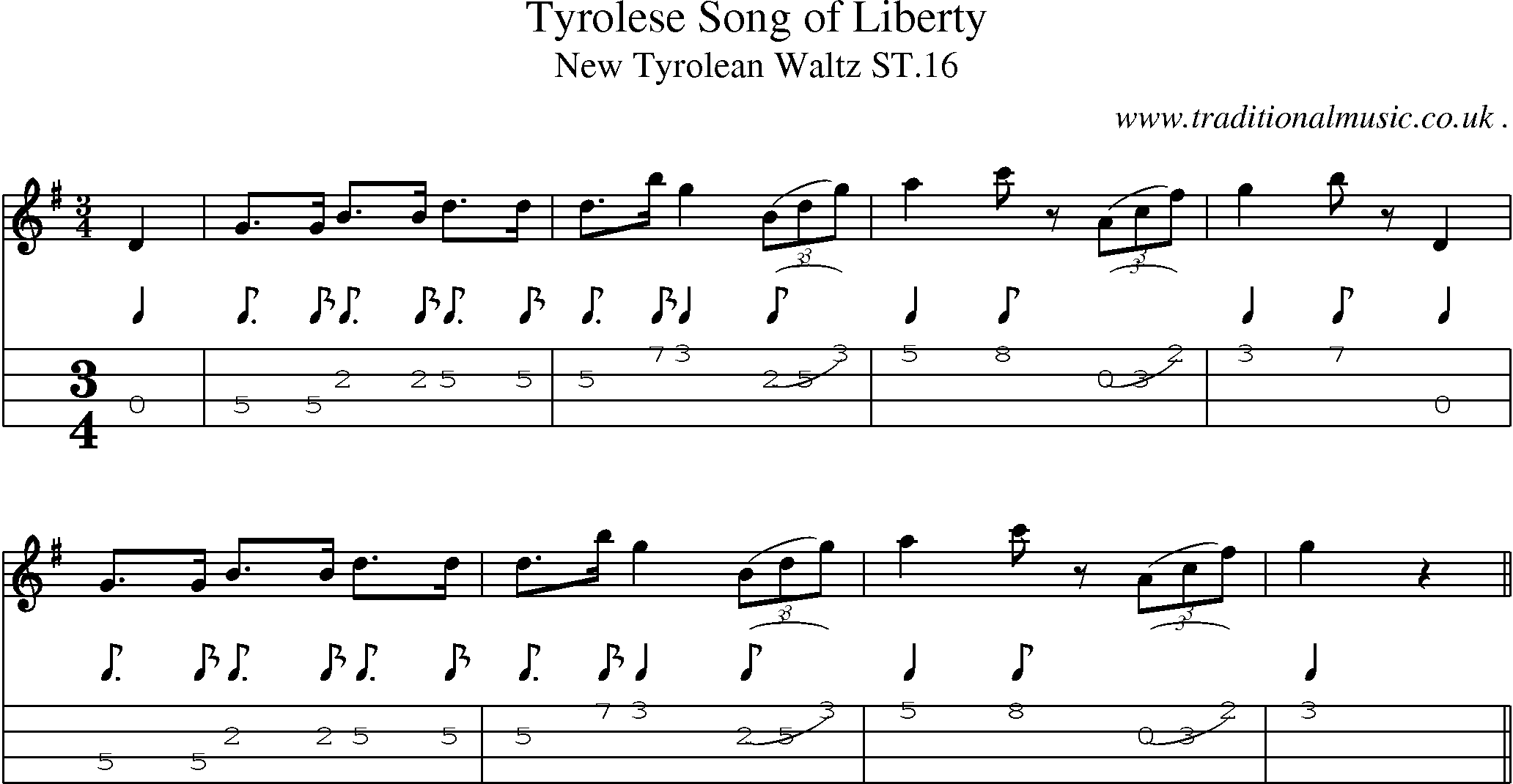 Sheet-Music and Mandolin Tabs for Tyrolese Song Of Liberty