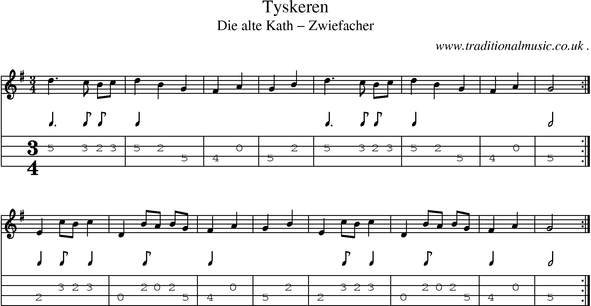Sheet-Music and Mandolin Tabs for Tyskeren