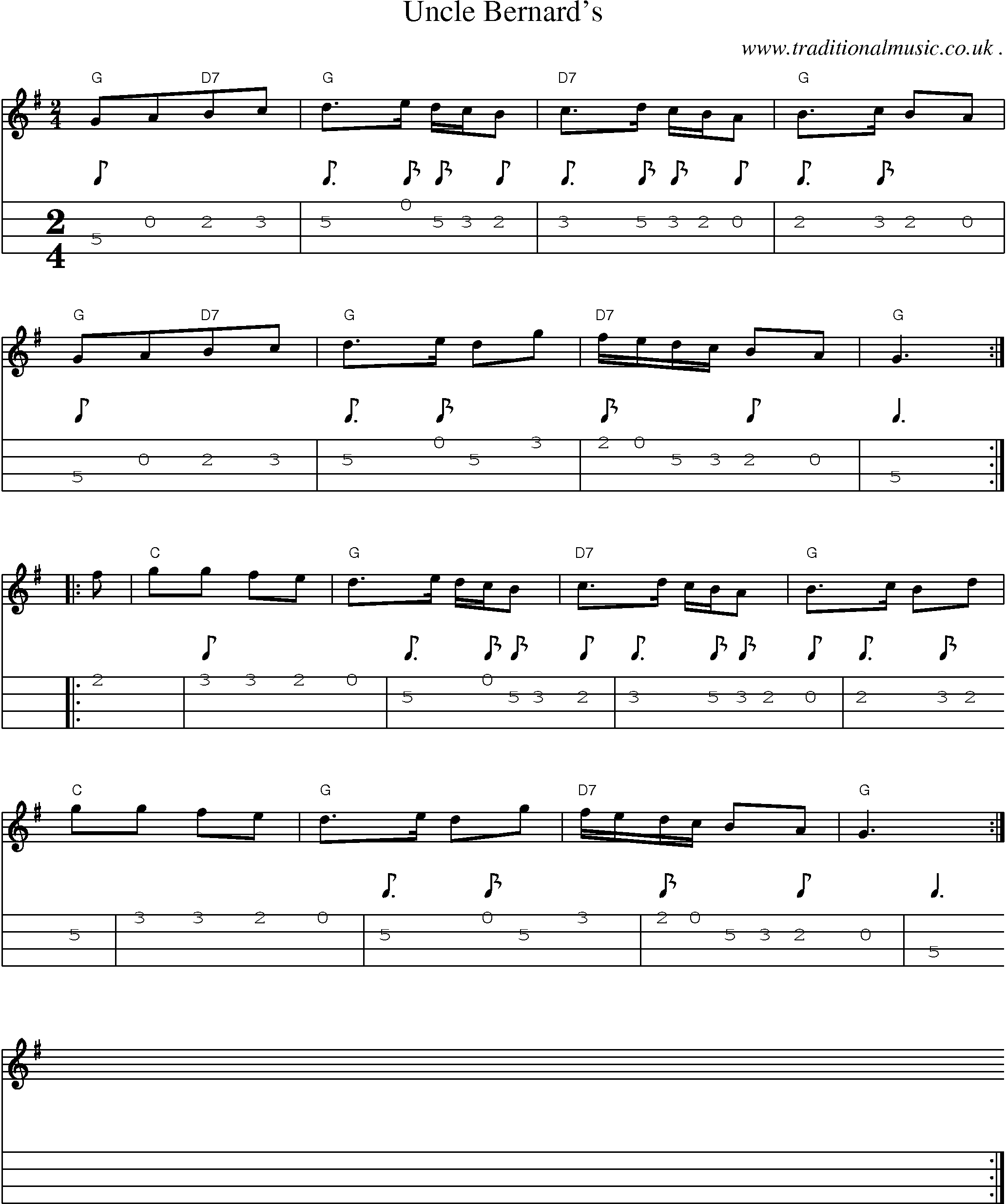 Sheet-Music and Mandolin Tabs for Uncle Bernards