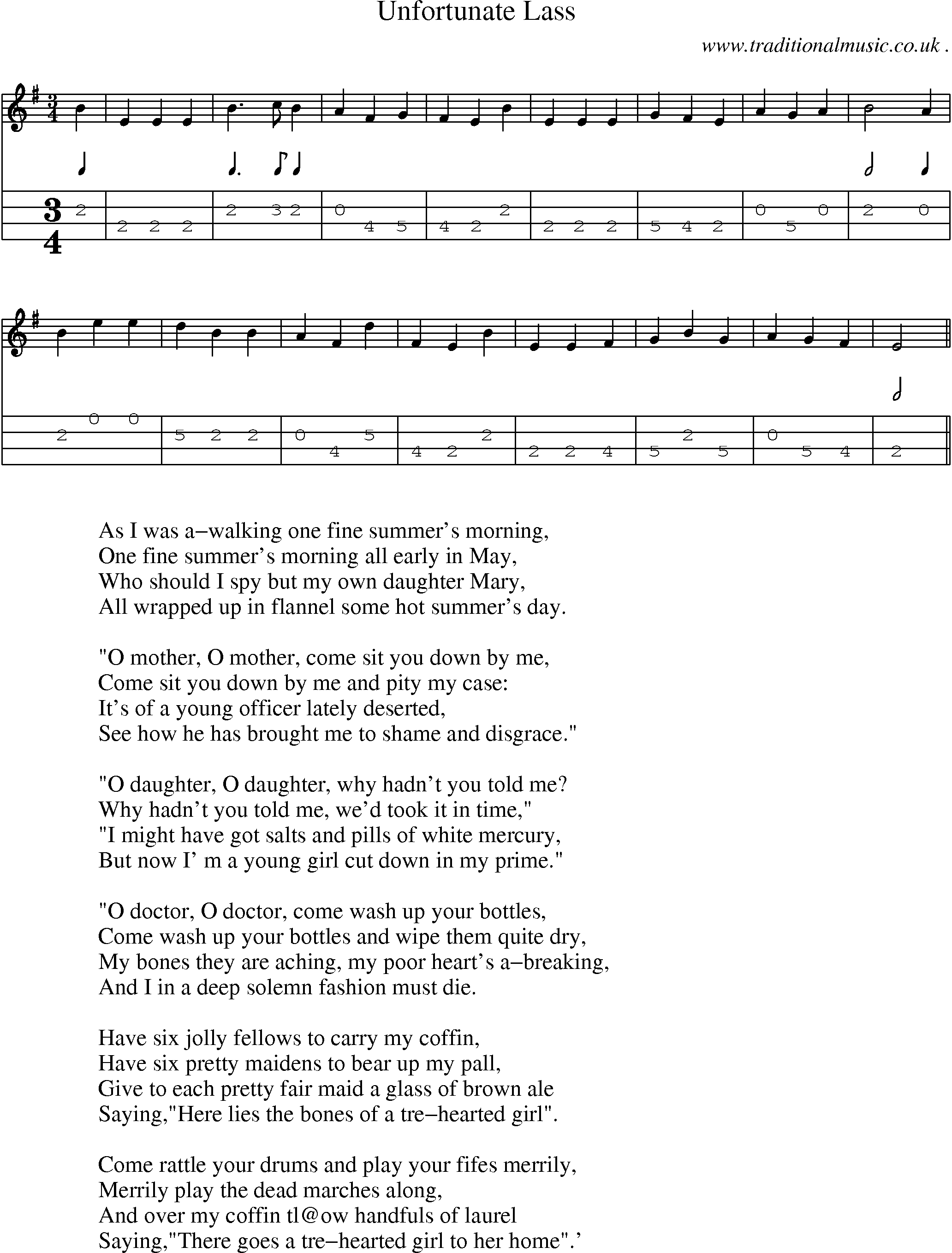 Sheet-Music and Mandolin Tabs for Unfortunate Lass