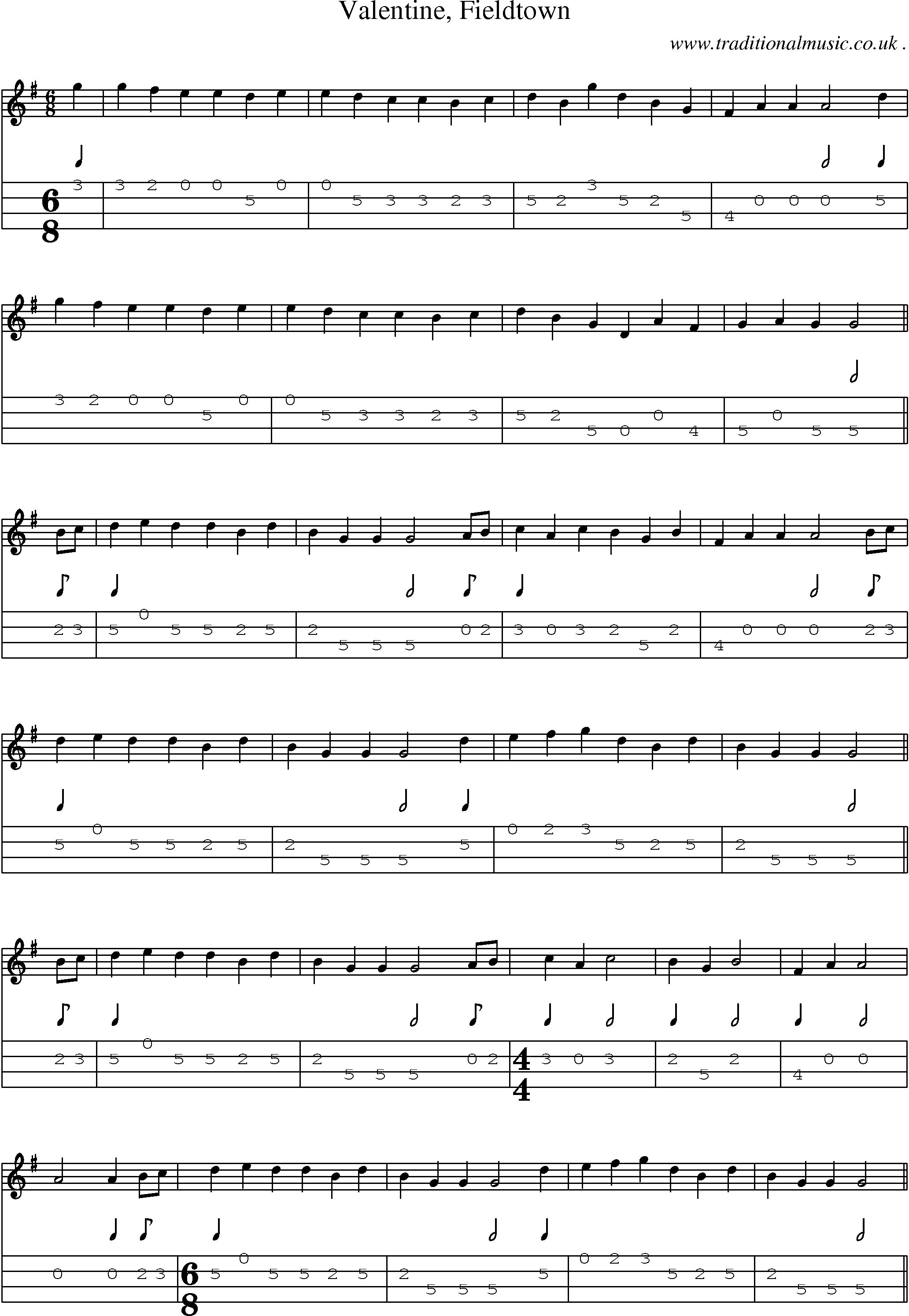 Sheet-Music and Mandolin Tabs for Valentine Fieldtown