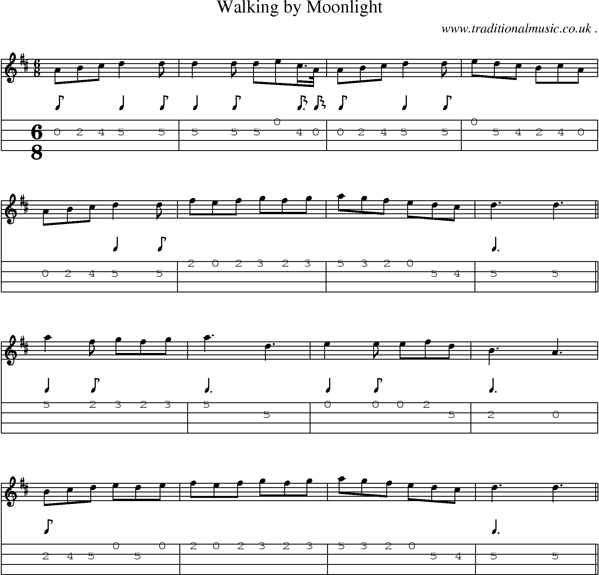 Sheet-Music and Mandolin Tabs for Walking By Moonlight