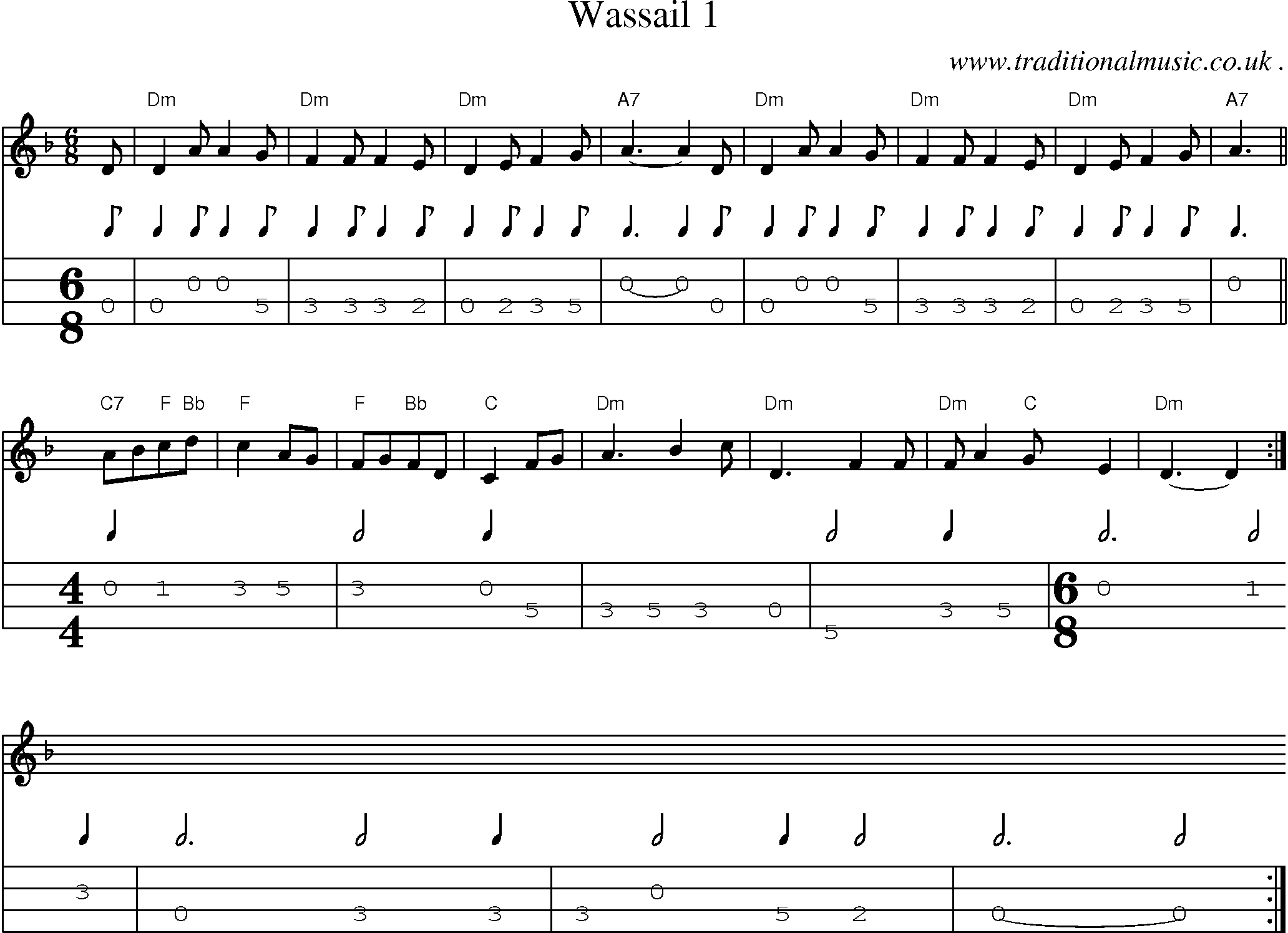 Sheet-Music and Mandolin Tabs for Wassail 1