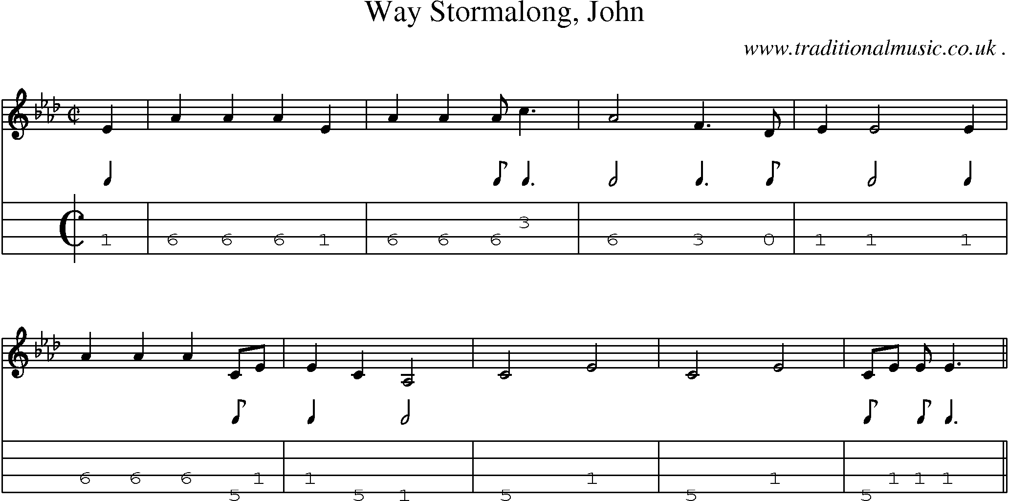 Sheet-Music and Mandolin Tabs for Way Stormalong John