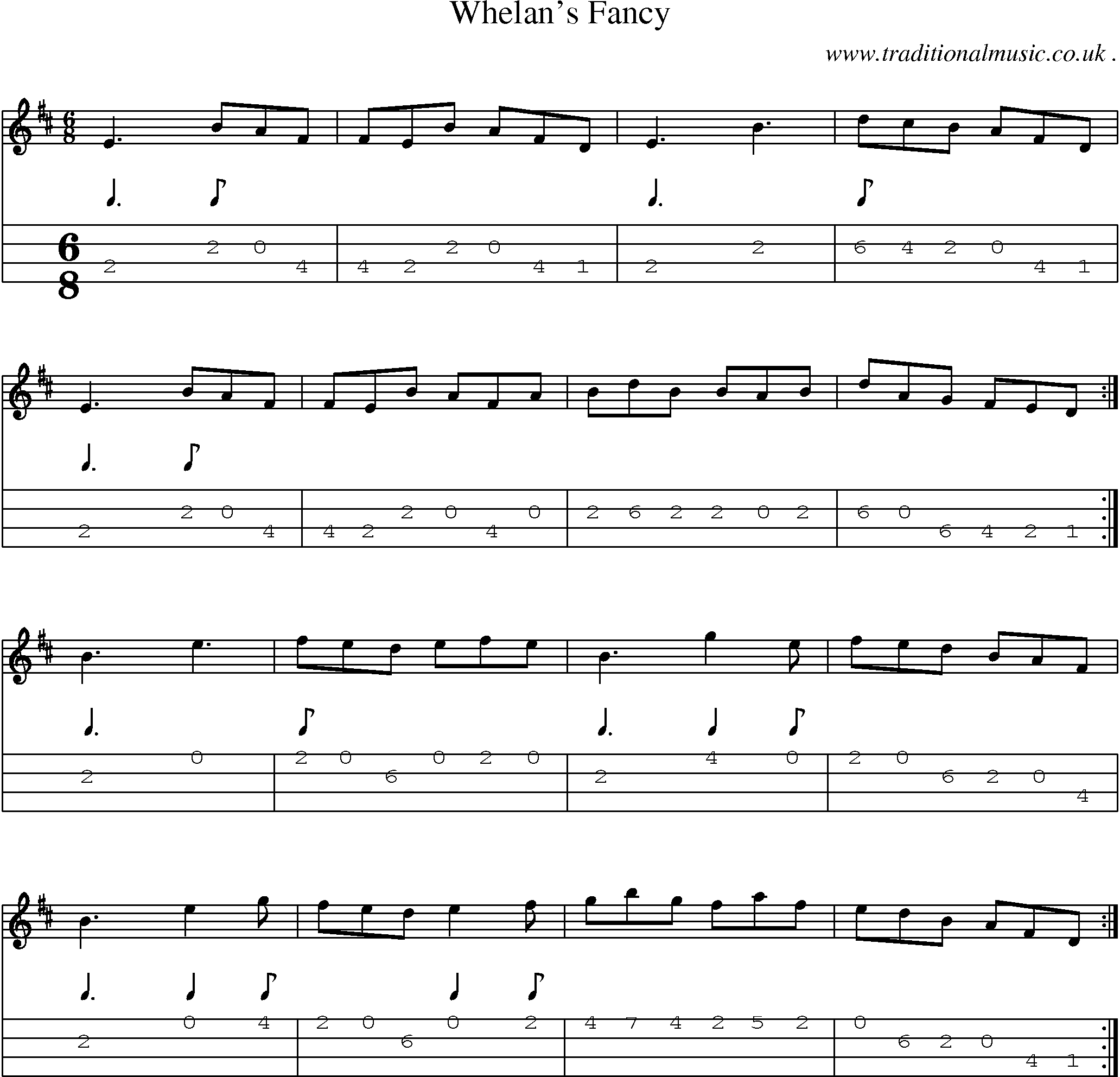 Sheet-Music and Mandolin Tabs for Whelans Fancy