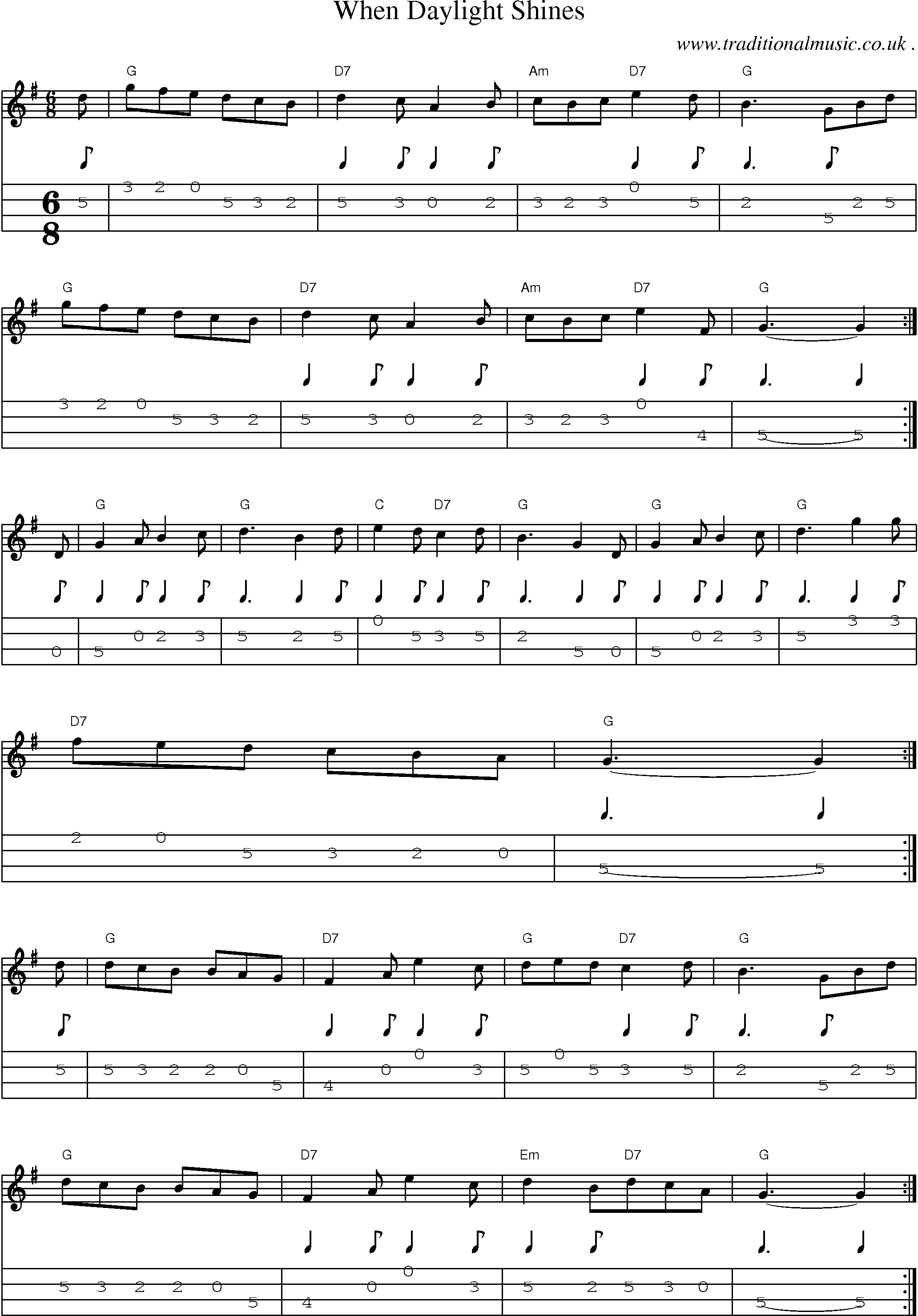 Sheet-Music and Mandolin Tabs for When Daylight Shines