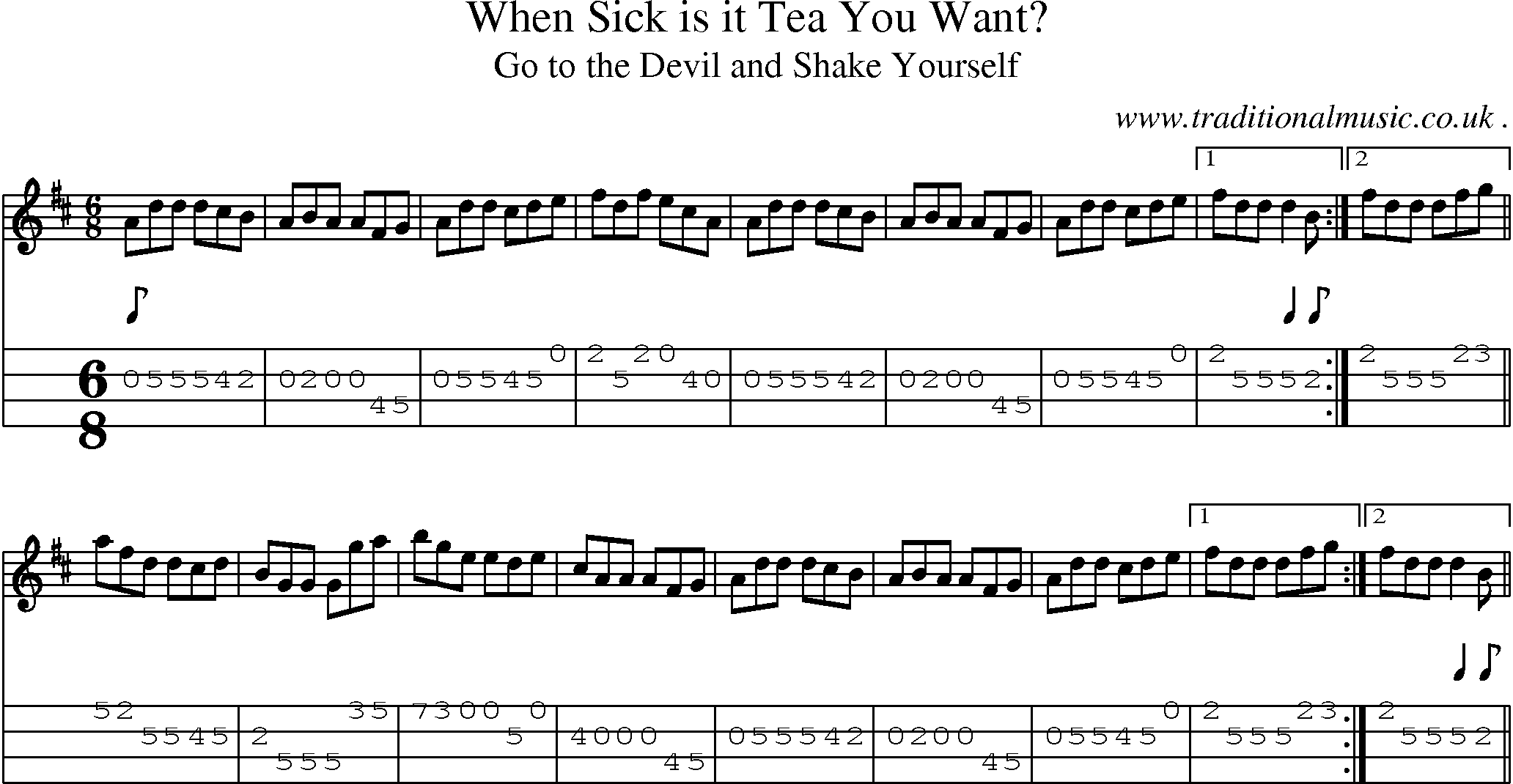 Sheet-Music and Mandolin Tabs for When Sick Is It Tea You Want
