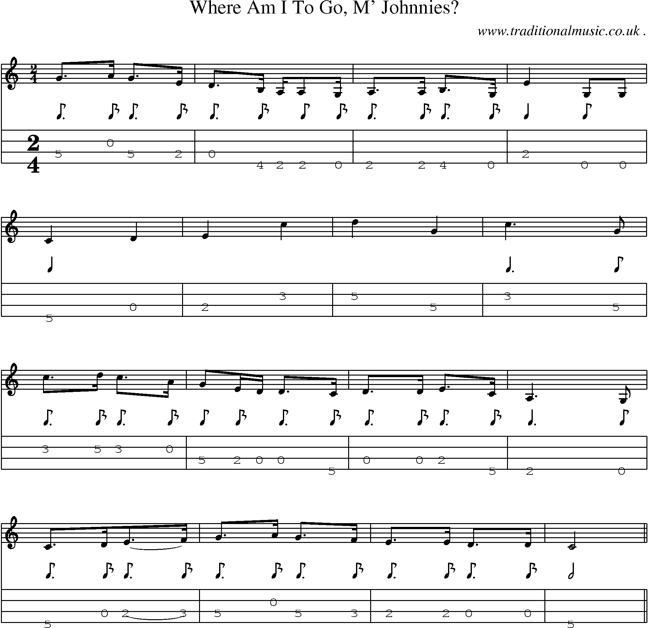 Sheet-Music and Mandolin Tabs for Where Am I To Go M Johnnies
